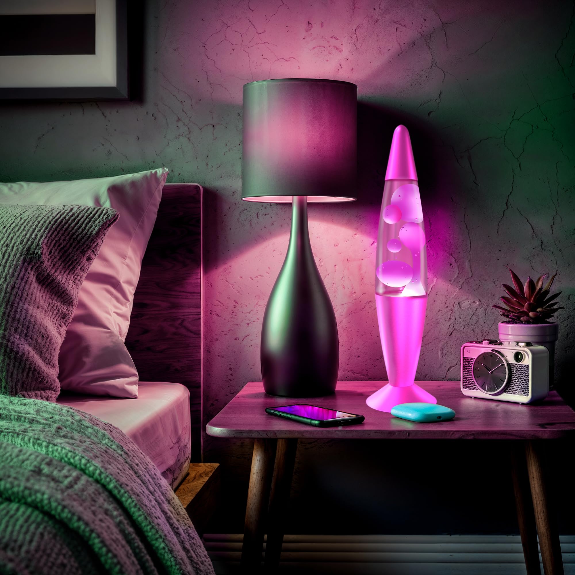 Jambo 16-Inch Liquid Lava Lamp, Glass, Pink Base & Liquid, Model KL-17, Relaxing Night Light for Kids and Adults