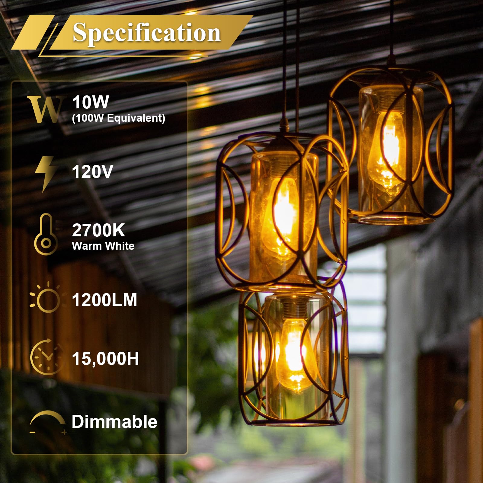 Dicuno Dimmable Edison Bulbs 100W Equivalent  Led Edison Bulb  Warm White 2700K  10W  1200Lm  Vintage St64 Filament Light For Bathroom  Kitchen  Decorative Lighting  6-Pack