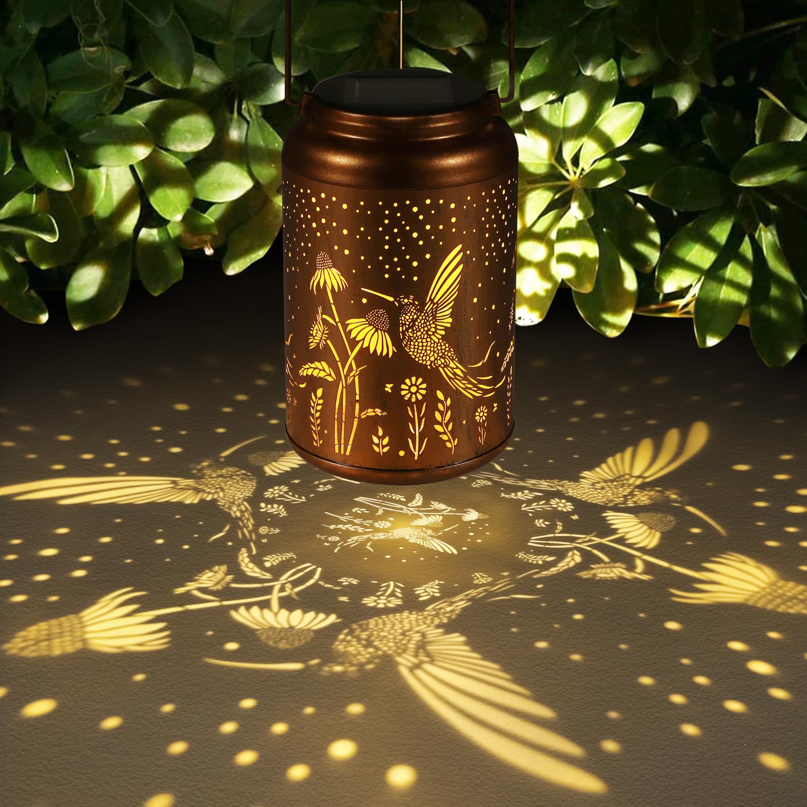 Hummingbird Solar Lantern Outdoor Waterproof Christmas Hummingbird Dandelions Garden Decor Birthday Gifts For Women Mom Grandma Metal Solar Led Hanging Lanterns For Patio, Yard, Pathway,Landscape