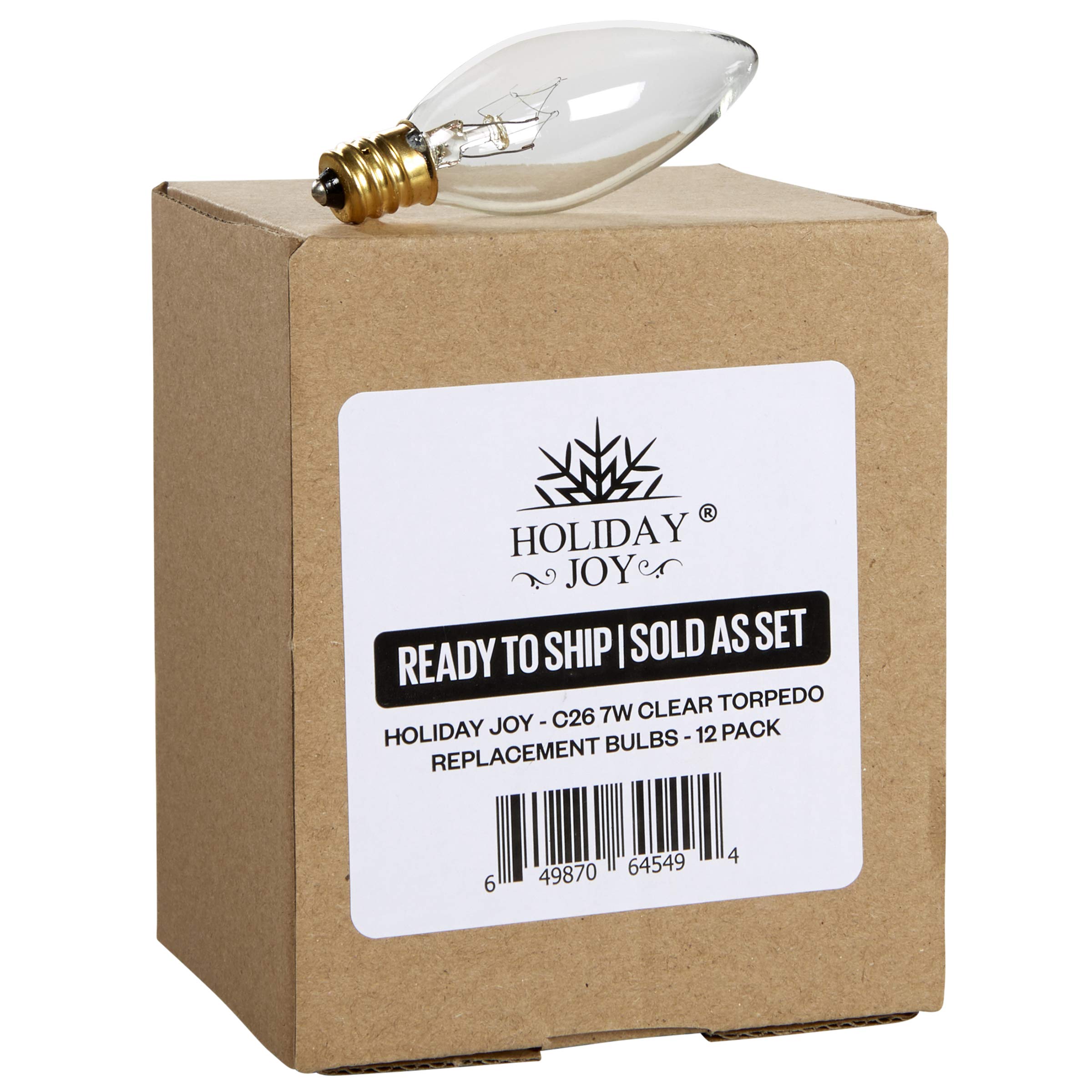 Holiday Joy Crystal Clear E12 Candelabra Replacement Bulbs, 7W, 120V, 12 Pack