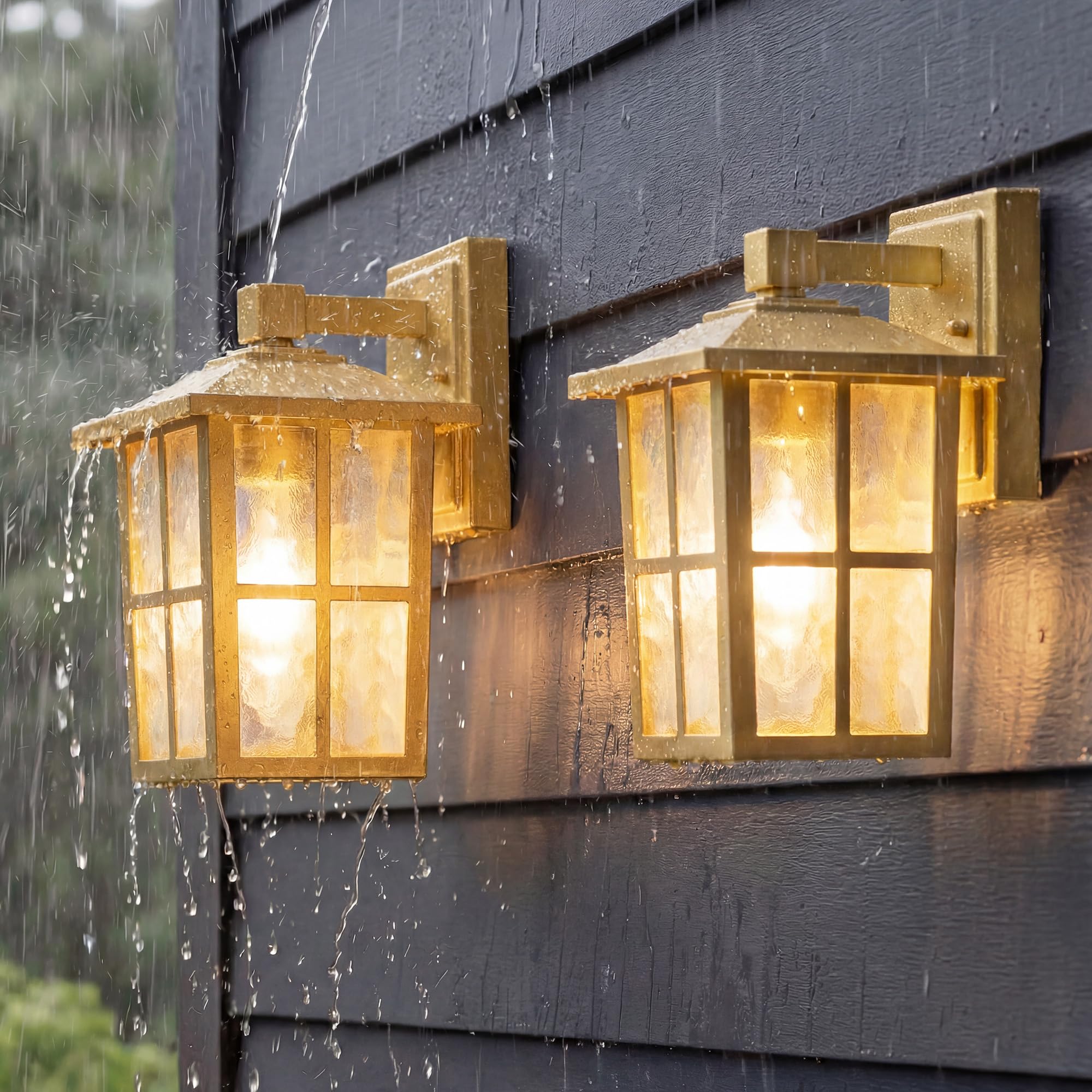 KDG Outdoor Waterproof Patio Wall Light Fixtures Set of 2, Gold E26 Socket Exterior Lanterns with Tempered Glass, Modern Wall Mo