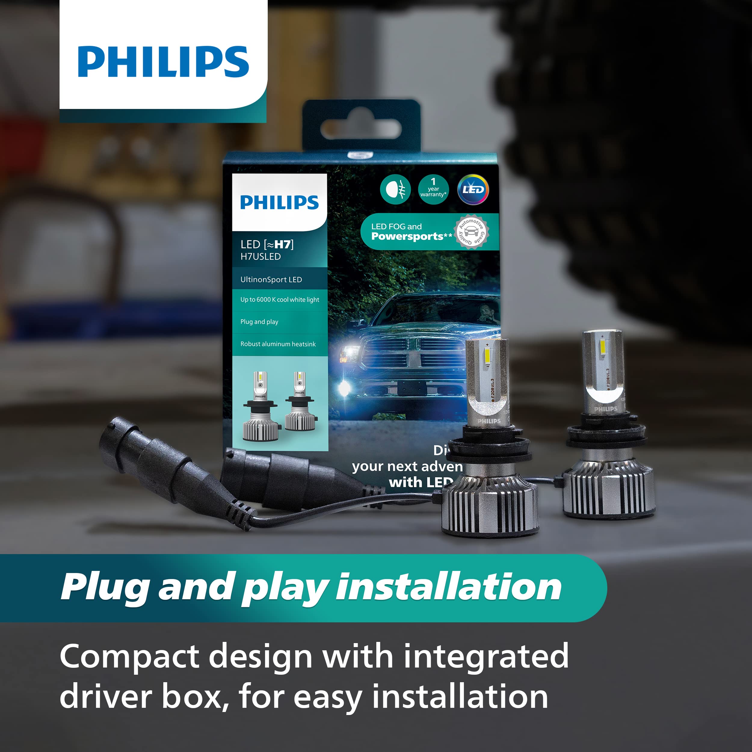 Philips UltinonSport H8/H16 LED Fog Light and Headlight Bulbs, 2 Pack