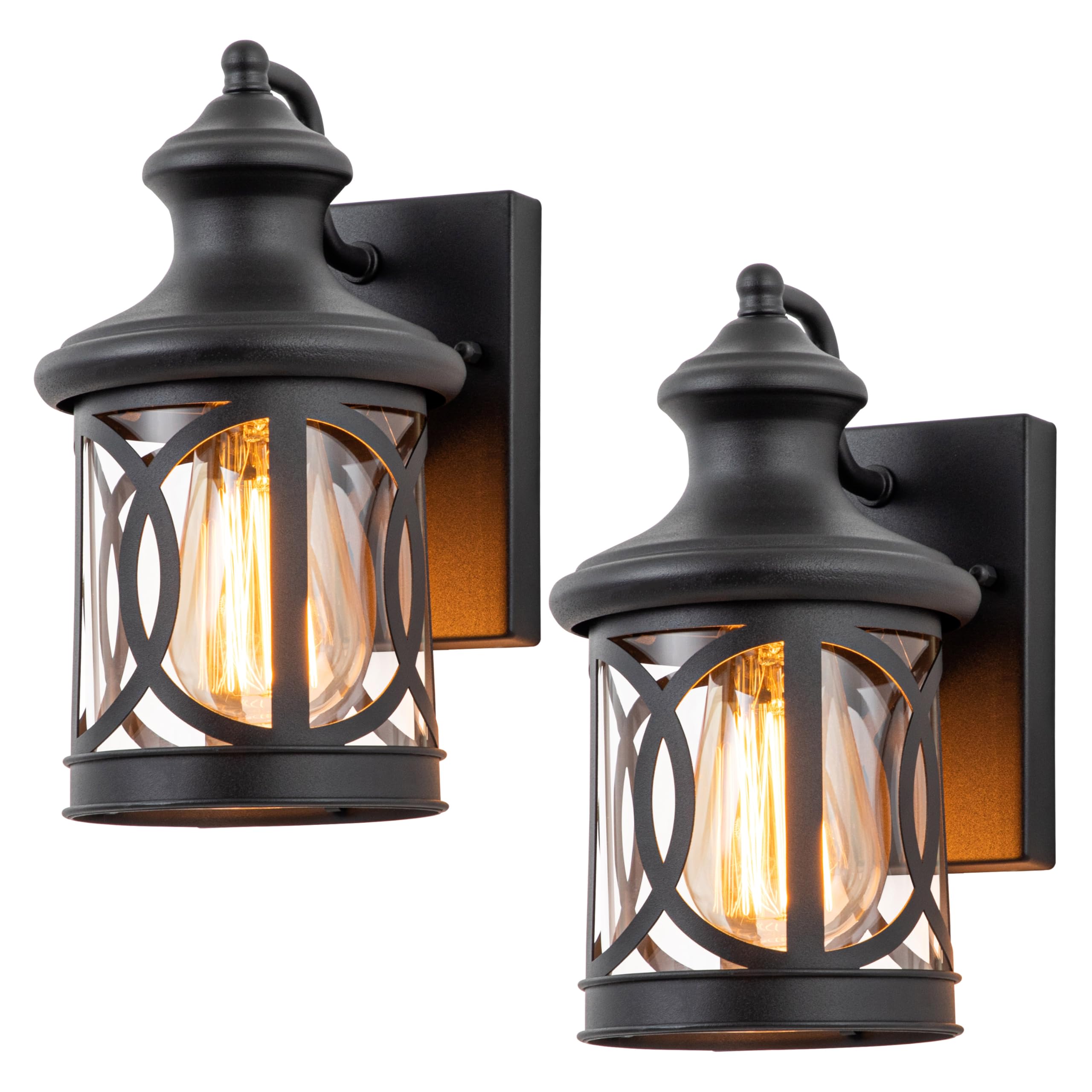 Laplusbelle 2-Pack Outdoor Wall Lights, Porch Lights, Waterproof Outdoor Wall Sconce, Exterior Light Fixture Matte Black with Cl