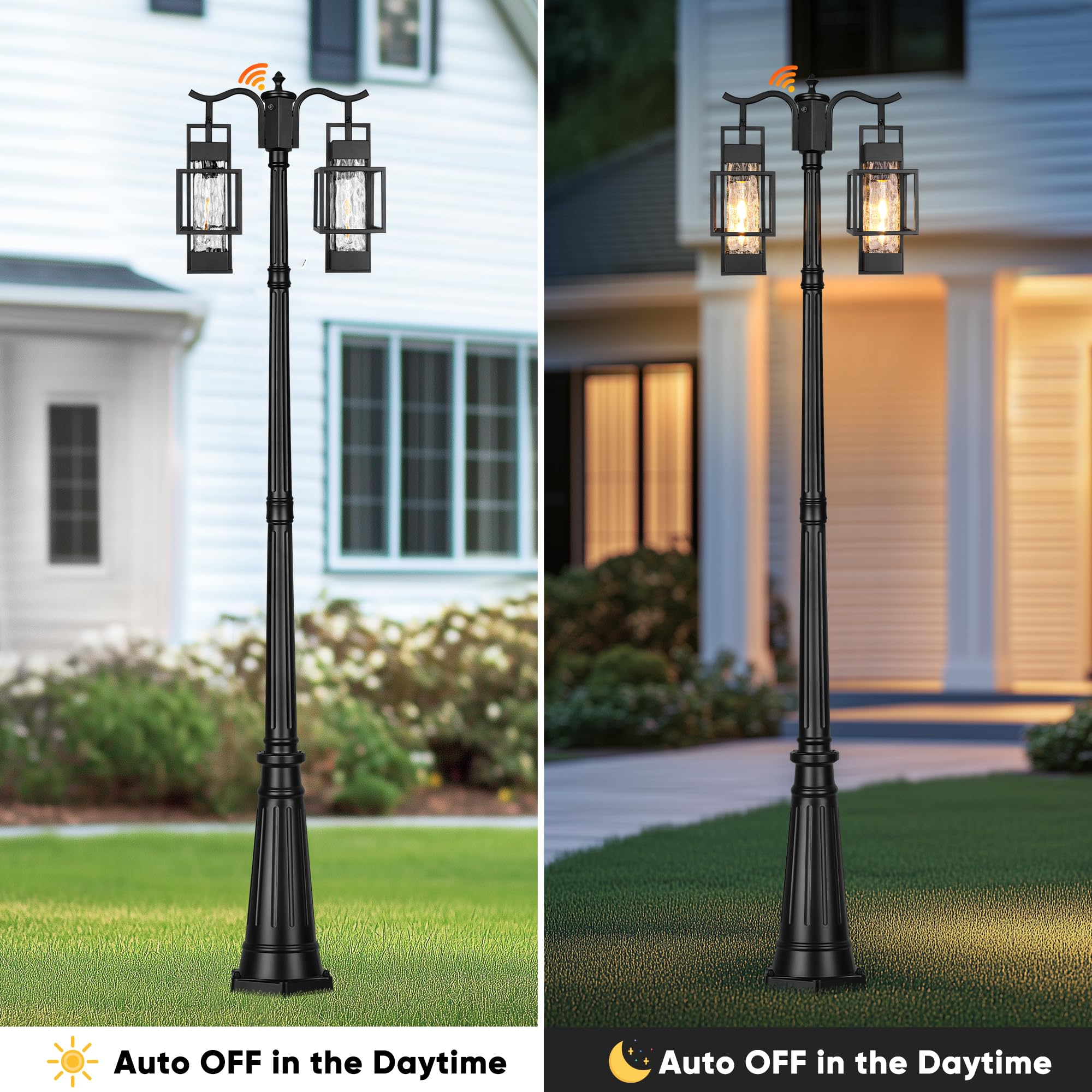 PARTPHONER Dusk to Dawn Outdoor Lamp Post Light, 2-Head, Metal, Black, Hardwired - Ideal for Garden, Patio, Walkway, Driveway
