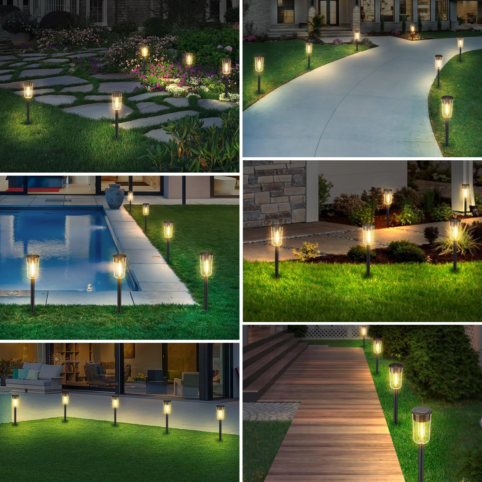 Visflair Solar Pathway Lights 8 Pack - Waterproof Warm White Garden Stake Lights For Outdoor Decor