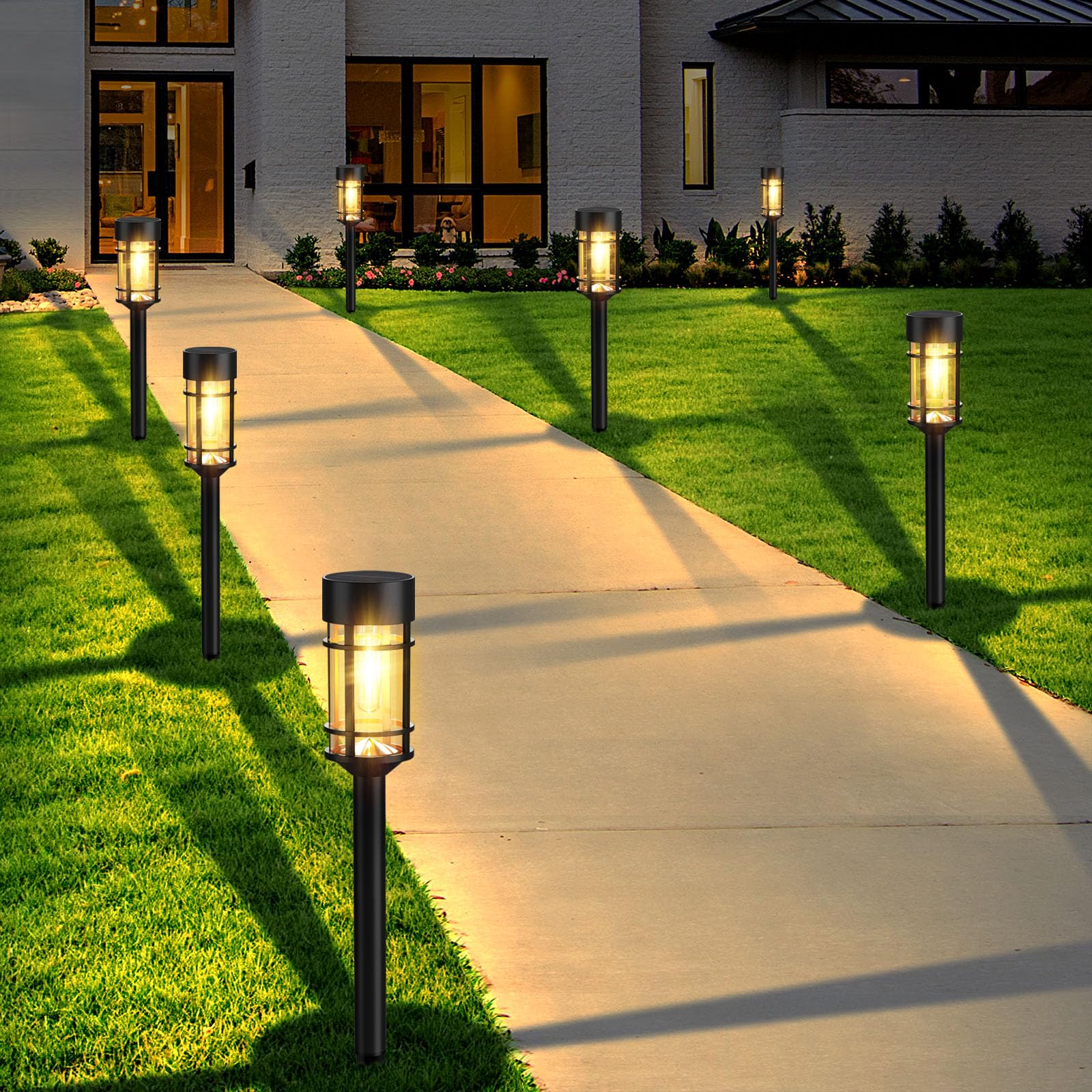 Mancra 8 Pack Solar Pathway Lights, Led Glass & Stainless Steel Outdoor Garden Lights