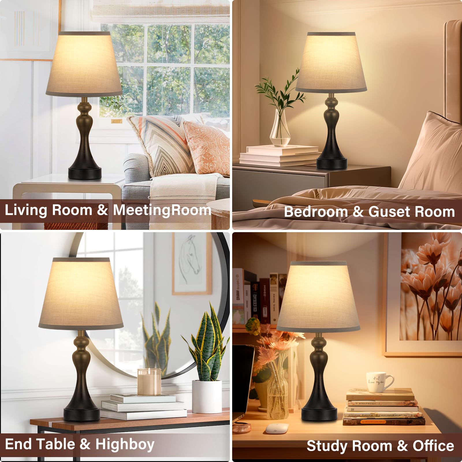 Seealle Touch Lamps For Nightstand - Bedside Lamps Set Of 2, 3 Way Dimmable, Usb C+A For Bedroom & End Tables (Black&Grey)