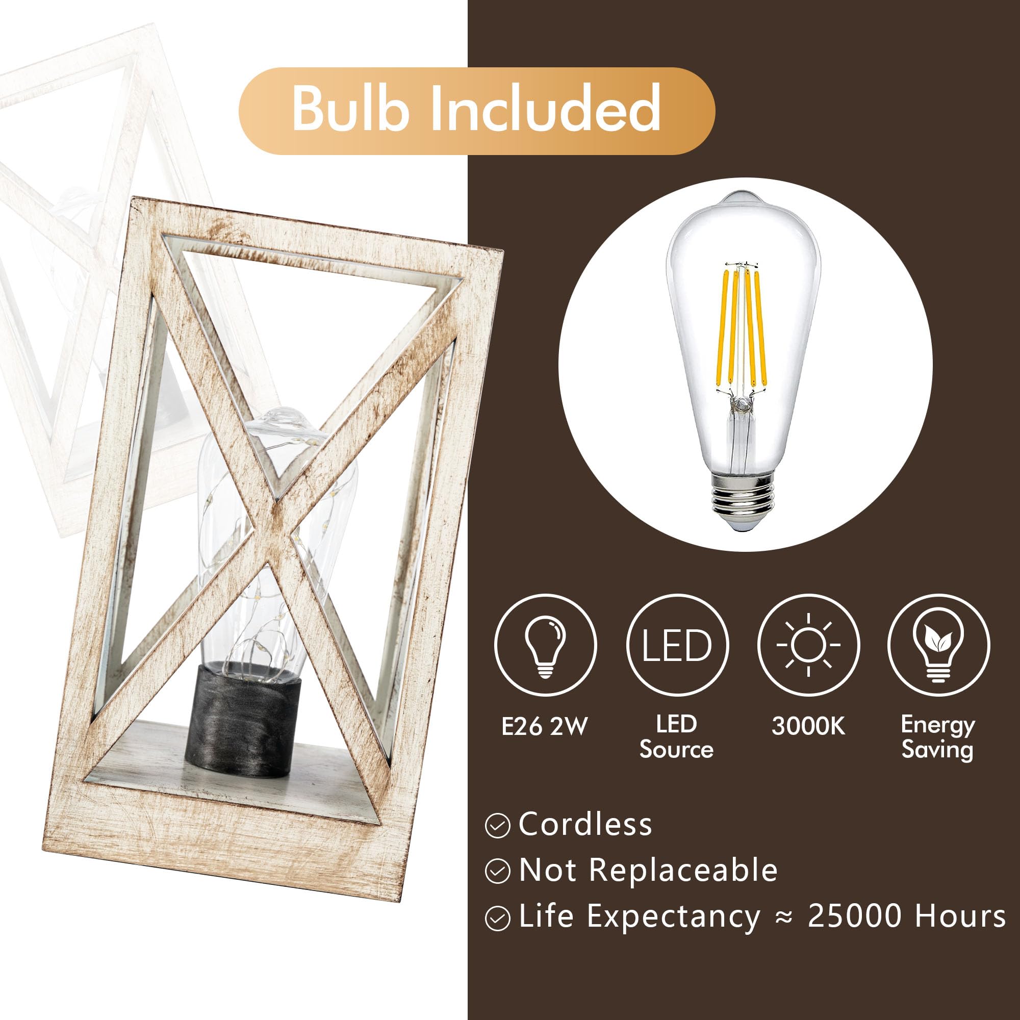 WINGBO Retro Battery Powered Table Lamps, 2pcs Cordless Desk Lamps, White Finish, Indoor Outdoor Use, Includes Bulbs