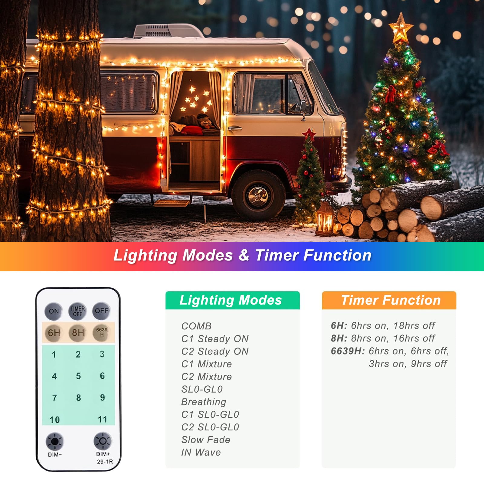 JMEXSUSS 2 Pack 100 LED Color Changing Christmas Lights, Connectable Warm White & Multicolor Christmas Lights Outdoor Waterproof