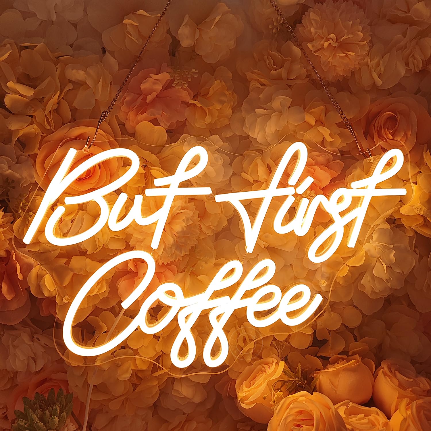 SYLHOME Neon Light Sign, inBut First Coffeein, Warm White, USB Powered, 17in x 10.2in, Model NS-ZF12V-AMZ-ButFirstCoffee-WW