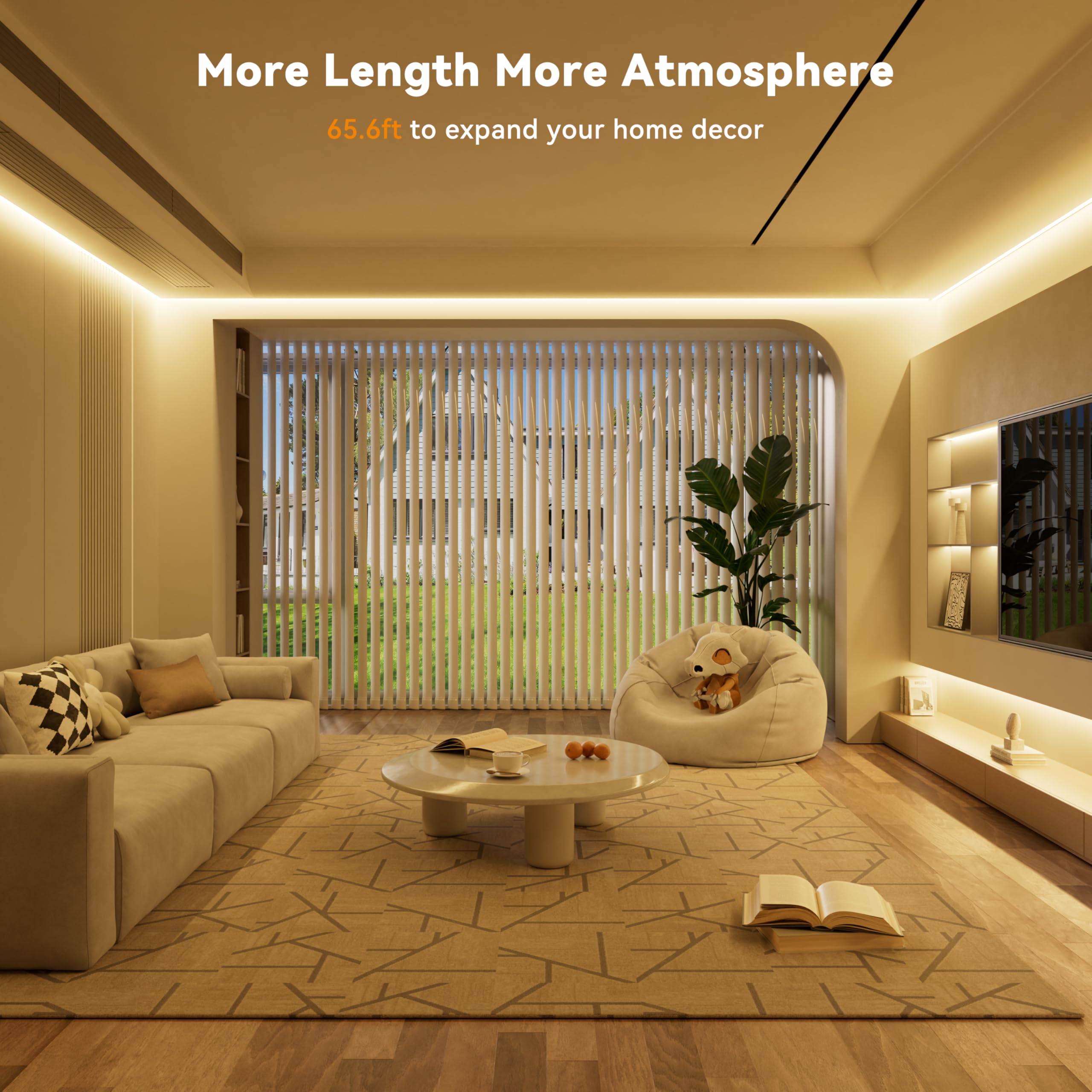 Pautix Cob Led Strip Light 65.6Ft/20M,Work With Alexa/Google Assistant,9600 Leds Warm White 3000K,Cri93+ Super Bright High Lumen