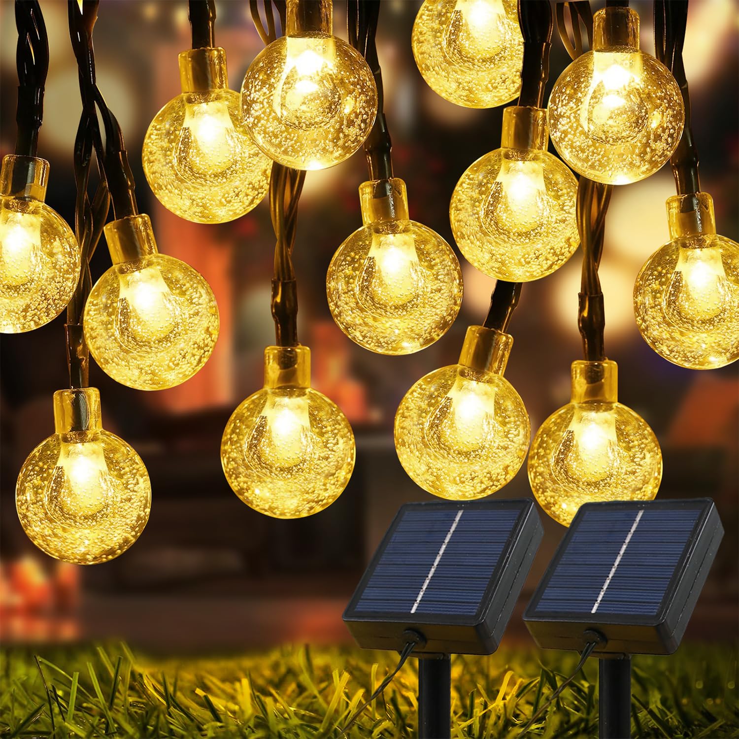 USOKYO Solar Lights Outdoor Waterproof  2 Pack Total 120LED 72FT Solar String Lights for Outside with 8 Modes  Outdoor String Lights Crystal Globe Patio Lights for Garden Yard Party Decor (Warm White)