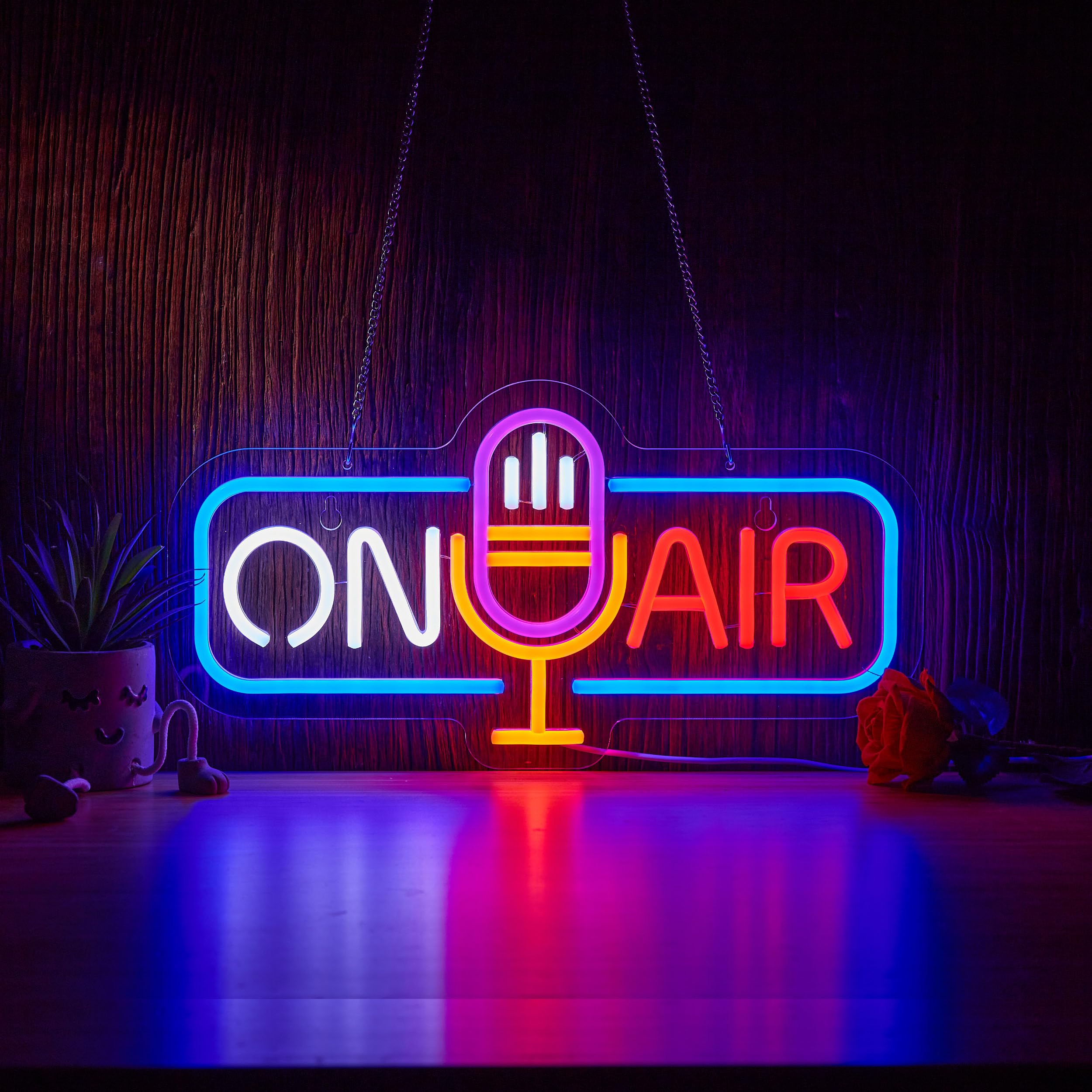 Roouneon Neon Sign for Wall Decor LED Handmade Light with Dimmable Switch, Red+White, Model LED-ON AIR MIC