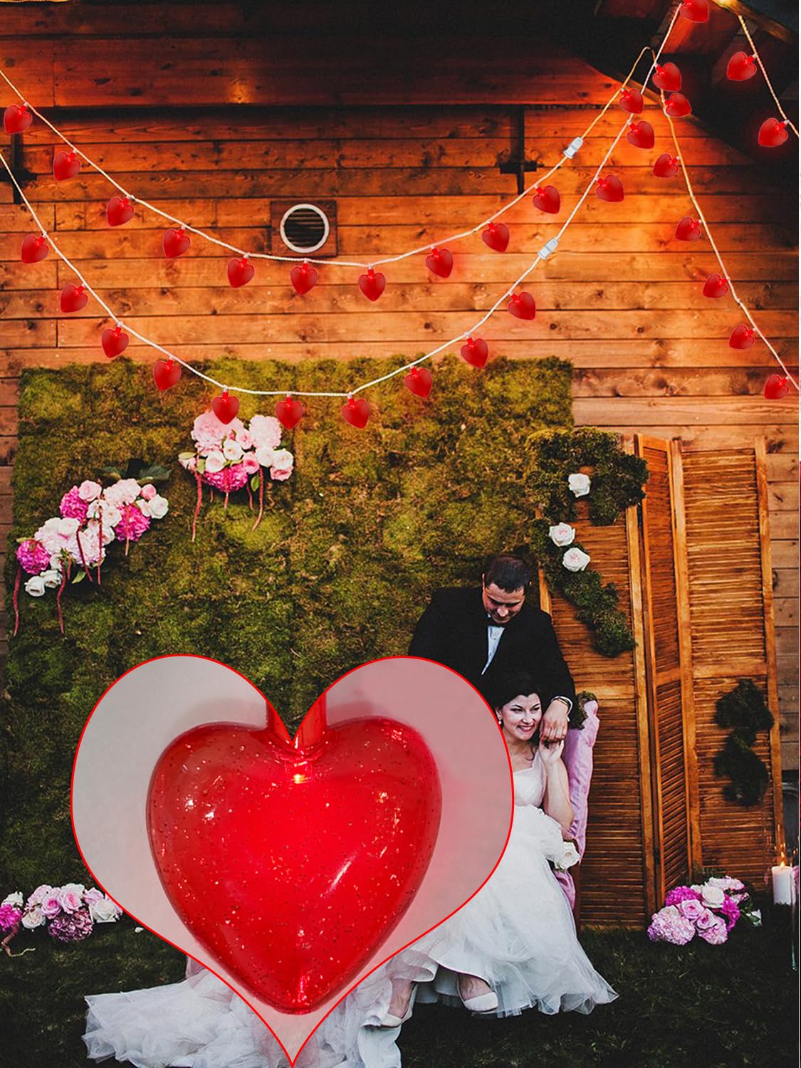 Sunsgne Red Heart String Lights Valentines Lights, 8.5Ft Plug In Fairy String Lights With 10 Led Red Heart Lights For Indoor Out