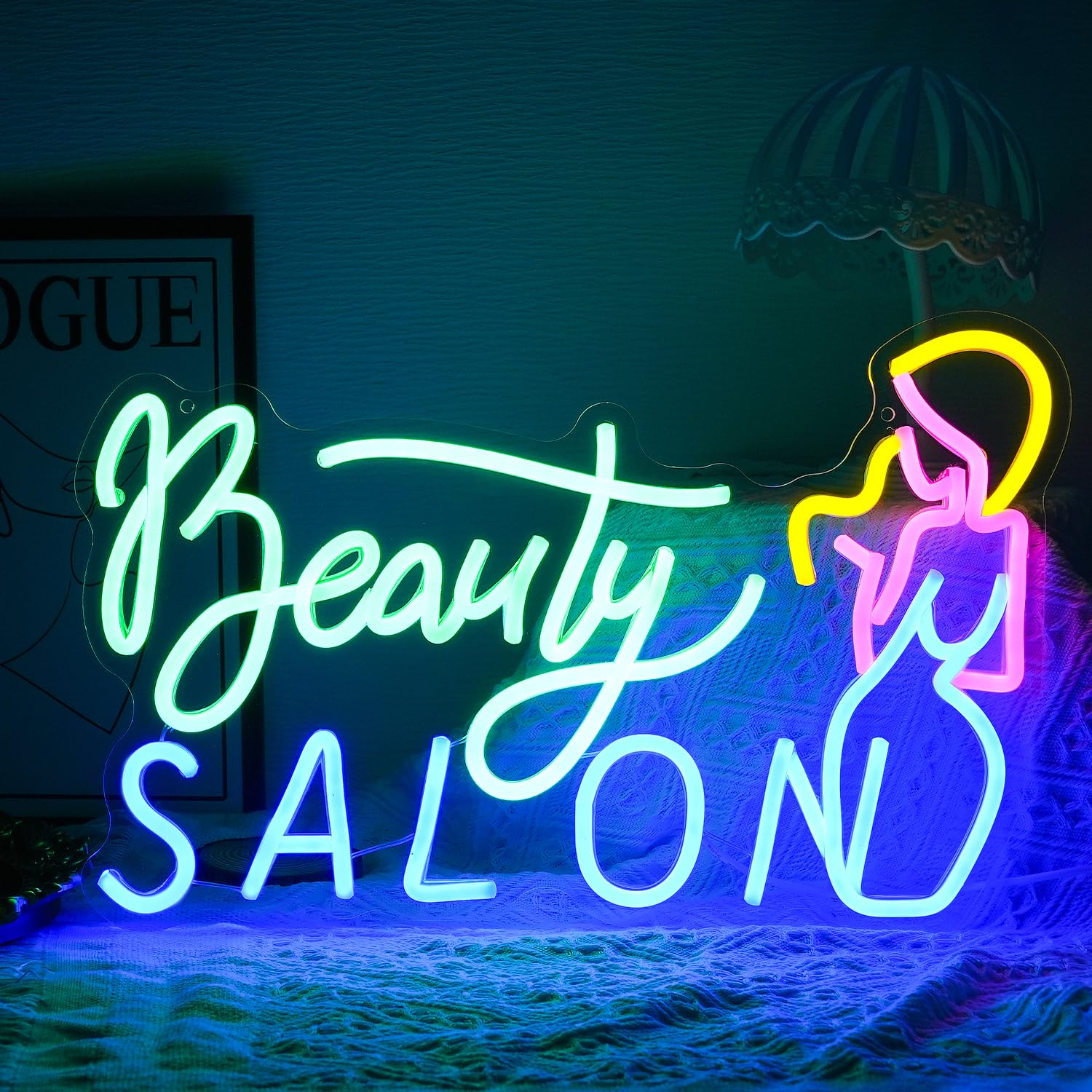 LISIGNVE Flower Shop Neon Sign, Dimmable LED Wall Art, 16.7x12.2 inches, Silicone, Blue Pink, USB Powered, Ideal for Bedroom and Parties