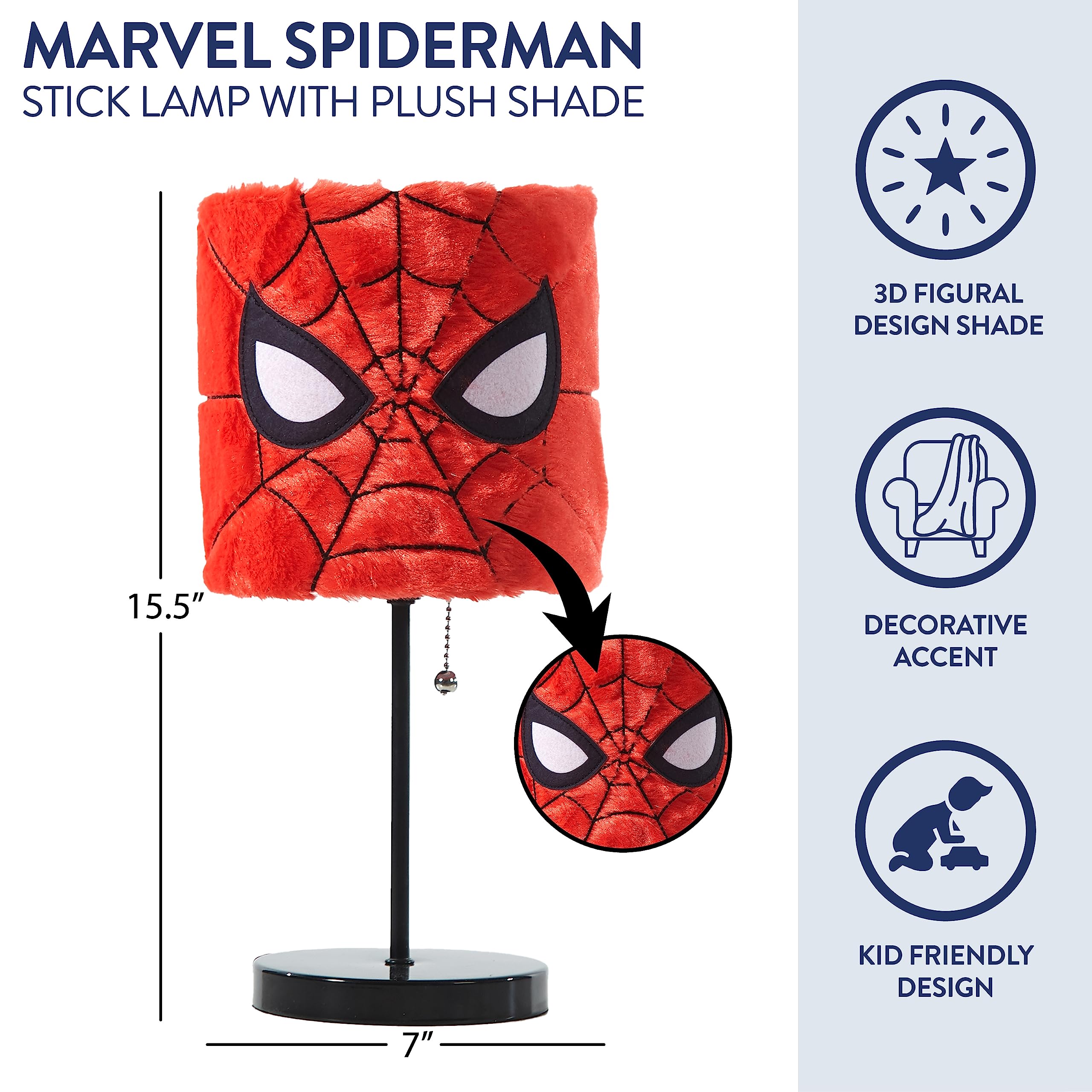 Idea Nuova Spiderman Plush Shade Stick Table Lamp, Red, Metal, Model WN201488
