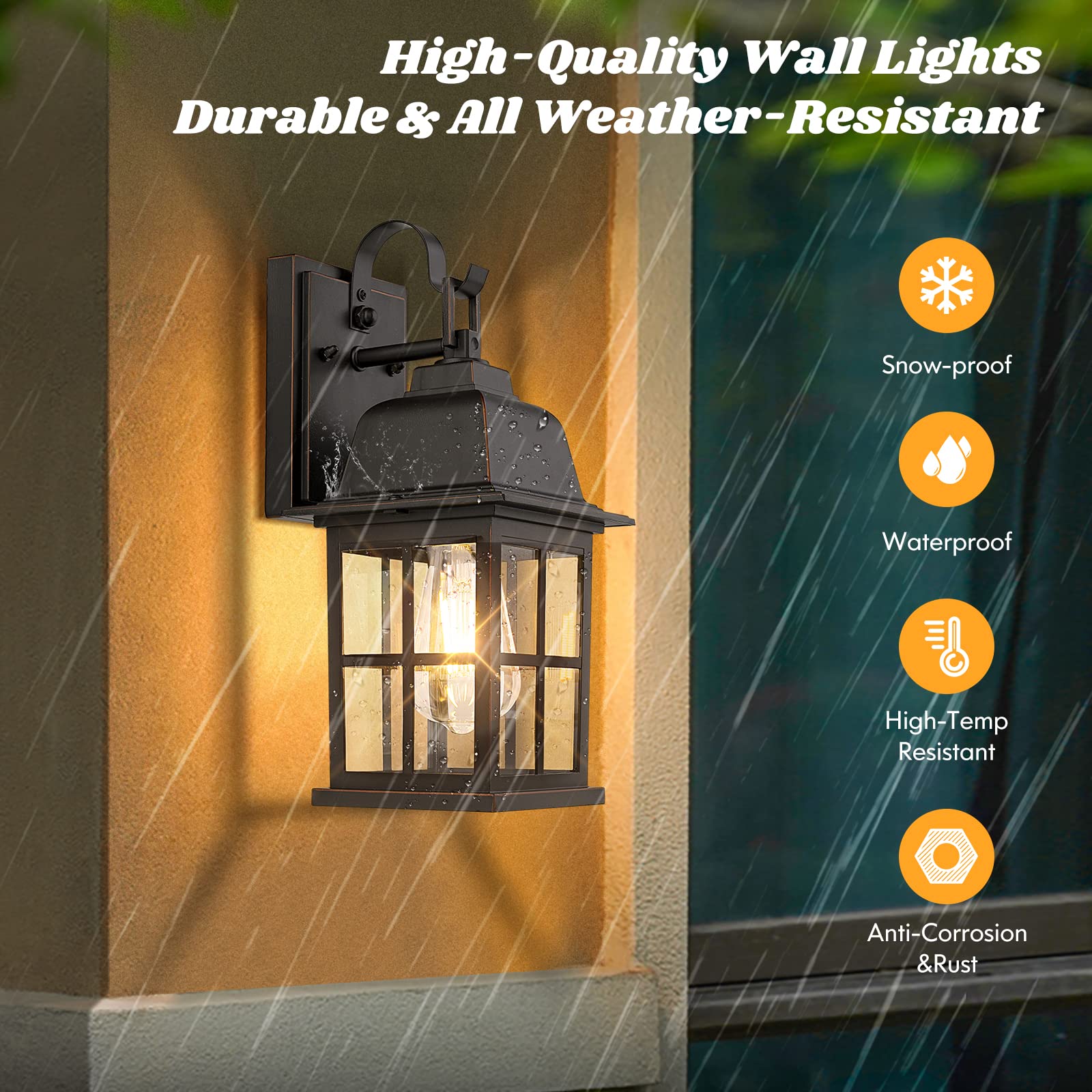 2-Pack Outdoor Wall Sconces, 100% Aluminium Oil-Rubbed Bronze Exterior Light Fixtures Wall Mount, Waterproof &Anti-Rust Outside