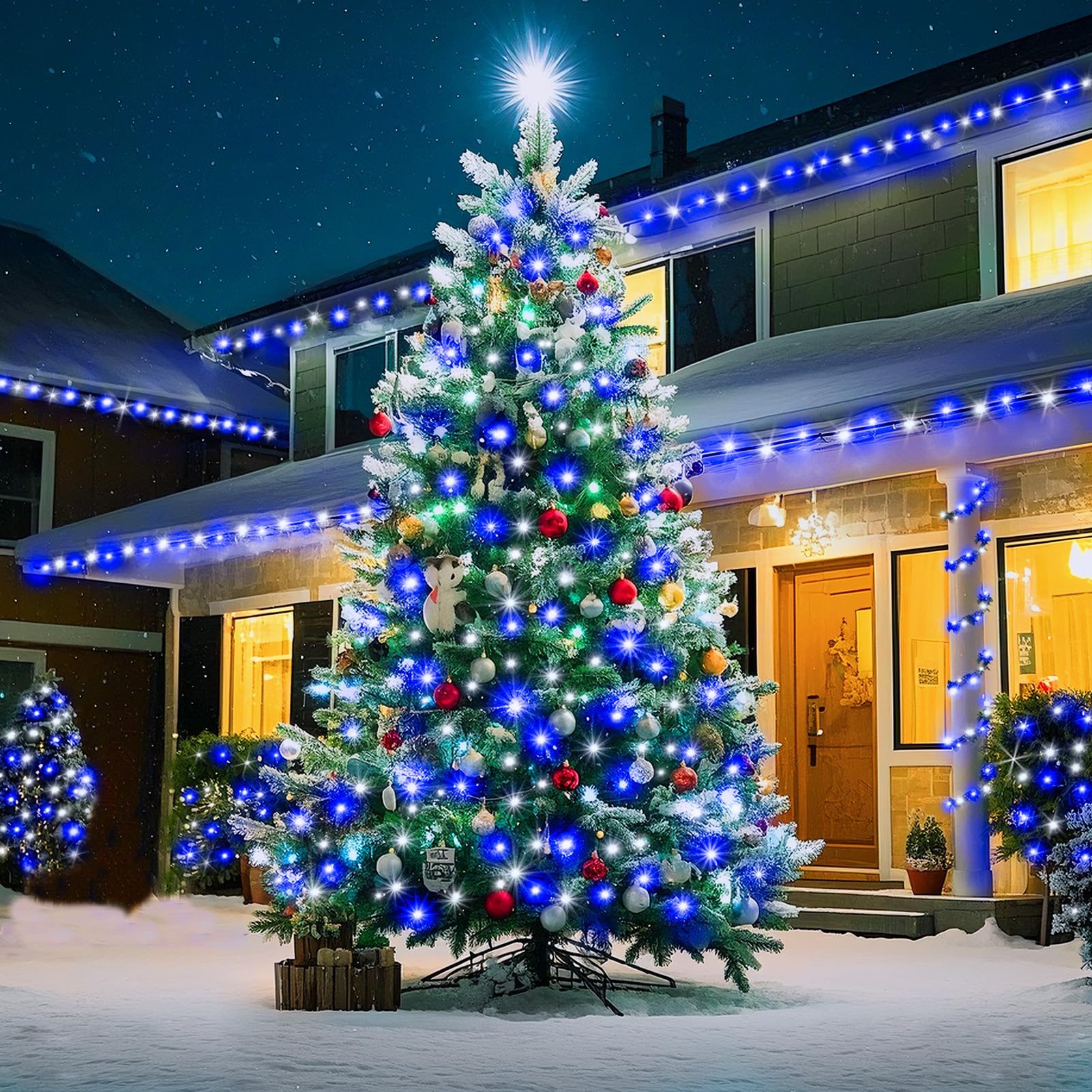 KNONEW 1000 LED Christmas Lights Outdoor String Light, 403FT, Waterproof, 8 Modes, Blue and White