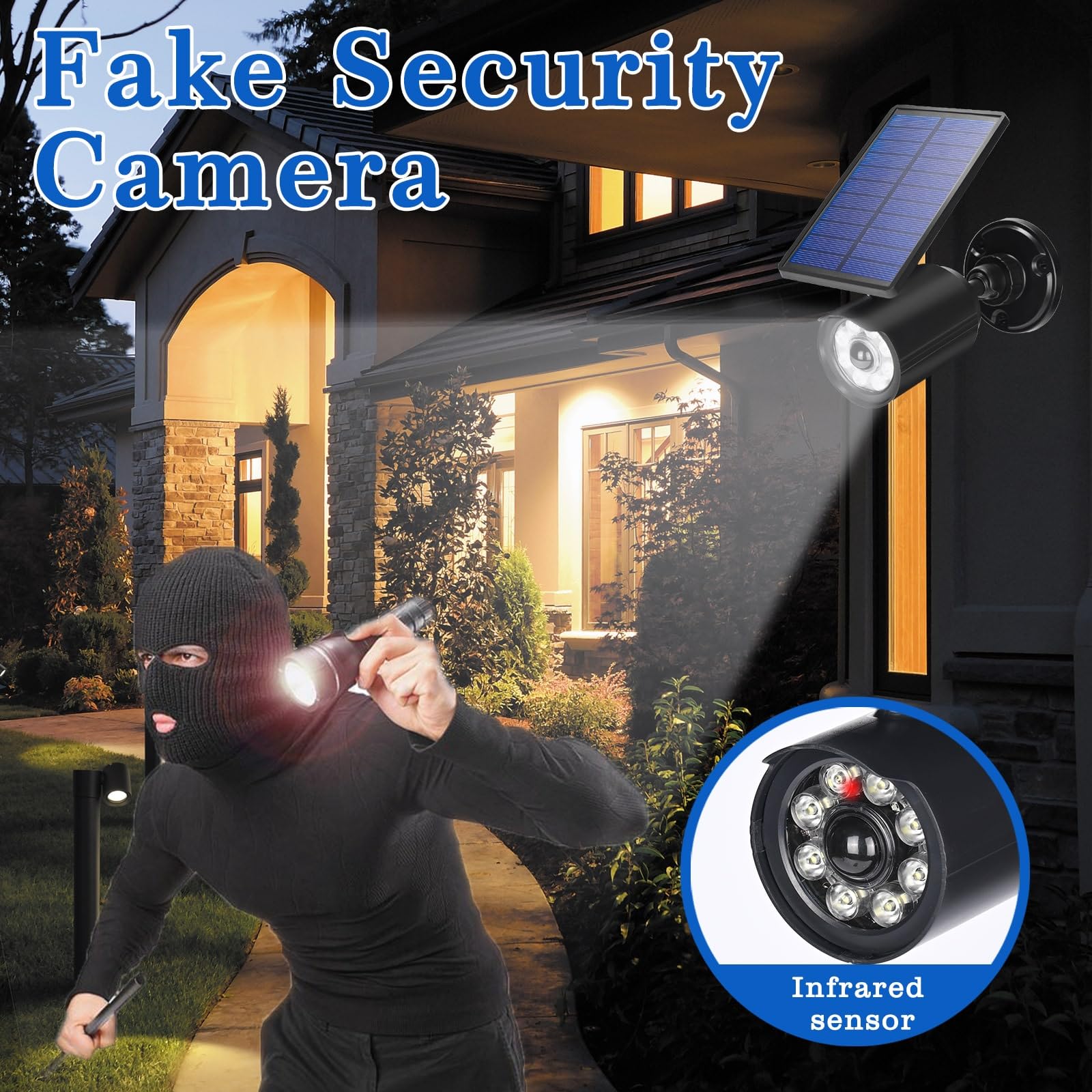 Waitscher Solar Motion Lights Outdoor, Waterproof, 1800Lm, Fake Camera, 4 Pack, Black