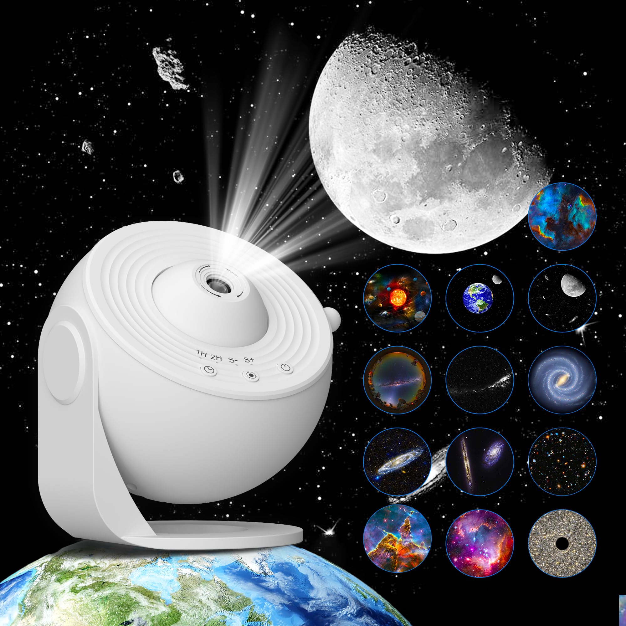 FlyLily Galaxy Projector - 13 in 1 HD  tarium, 360 Rotating Light, Adjustable Timer, White, Model BL-DQY02