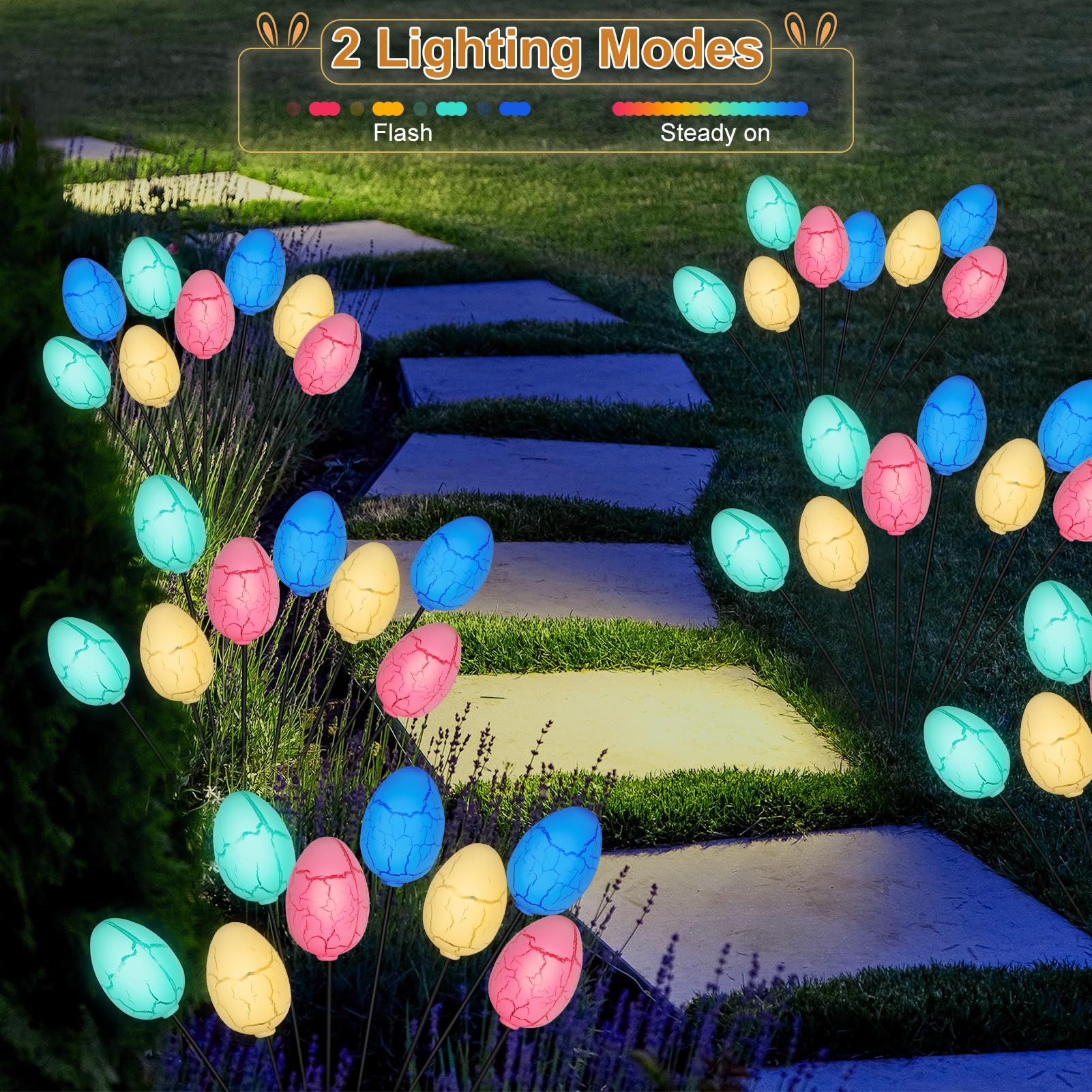 echosari 4 Pack Solar Easter Egg Lights - Waterproof Colorful Garden Decor - Pink, Blue, Yellow, Green - Model S01-ES-4P-Easter-S-LED8