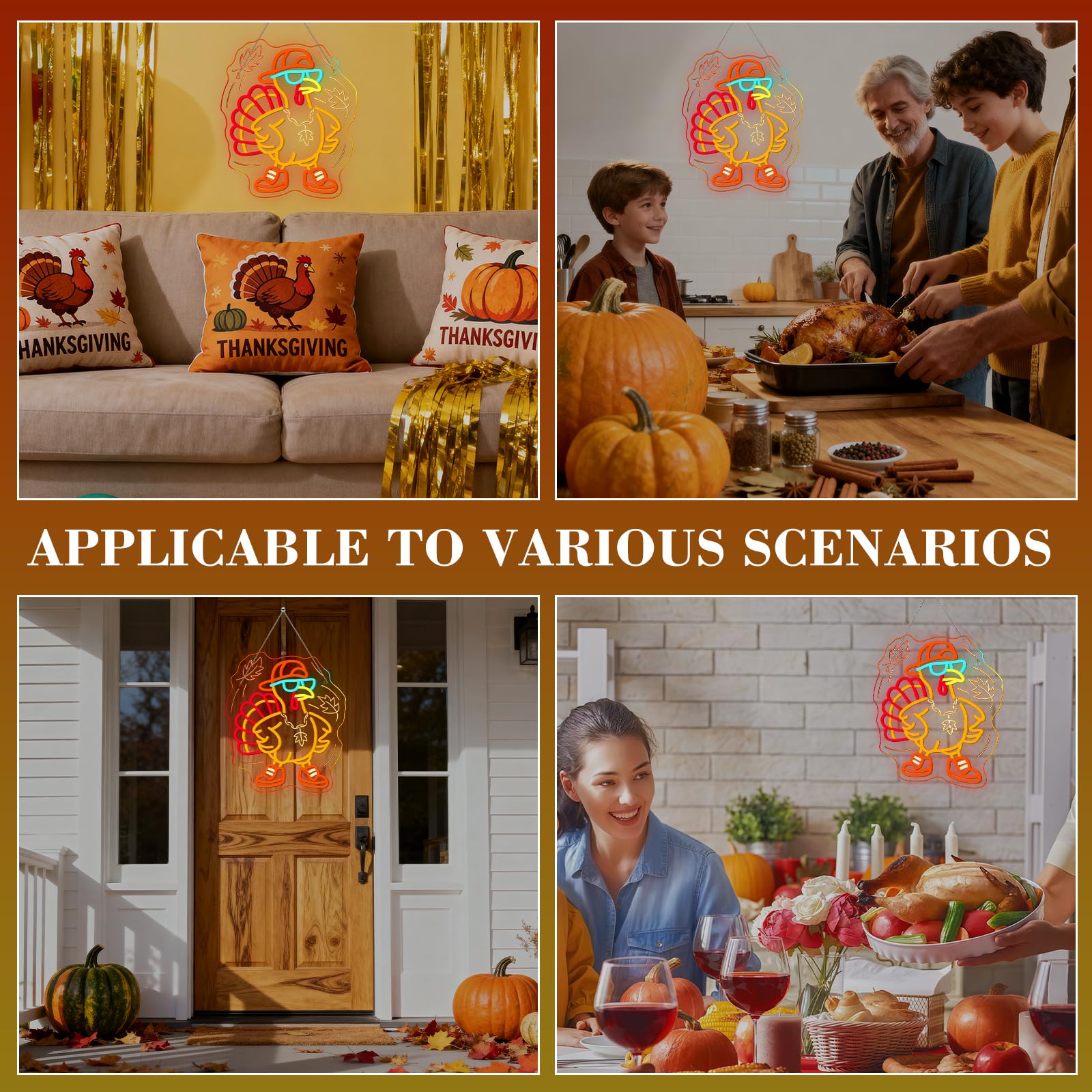 Thanksgiving Turkey Neon Sign Indoor Cool Light Sign Dimmable Turkey Led Light Up Fall Neon Decor For Dining Room Music Classroom Thanksgiving Christmas Party Gift