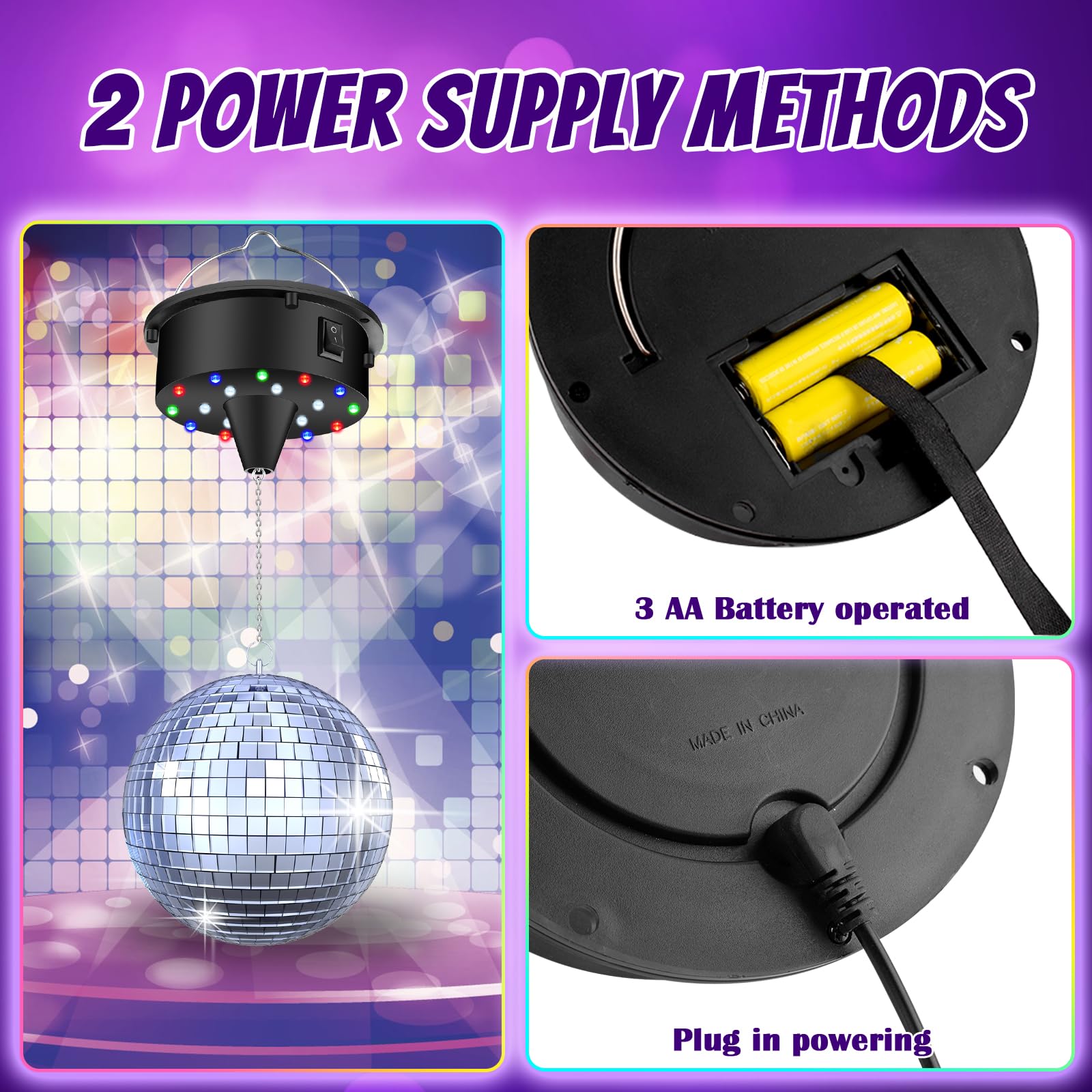 10Rpm Disco Ball With Motor And 6Inch Mirror Ball - Plug/Battery Operated Disco Motor With 18 Led Beads 4 Color Lights And Remot