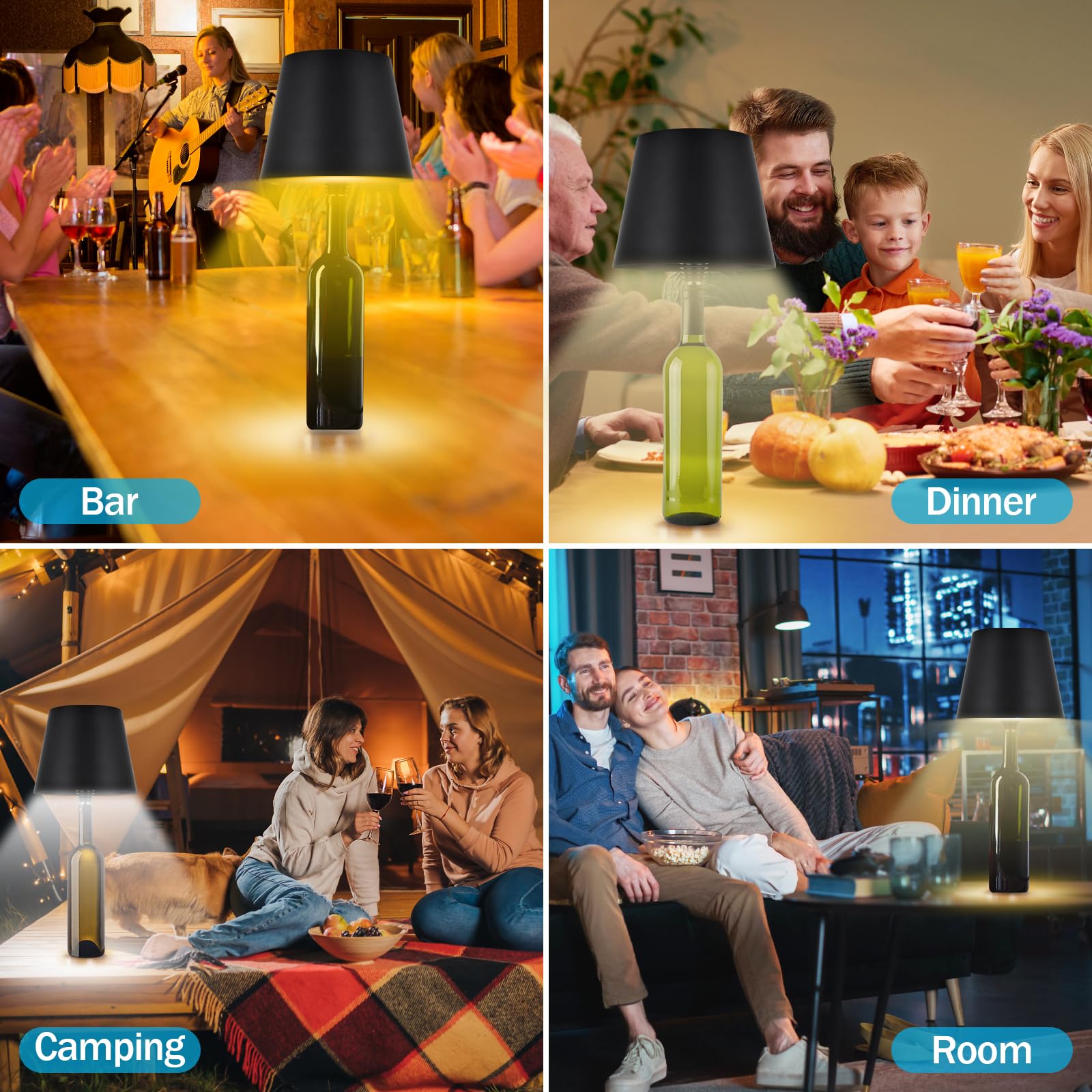 Phntake Wireless Bottle Lamp, 2024 New 3 Color Temperature - Cordless Table Lamp, Ip54 Rechargeable Led Desk Lamp For Bedroom, Restaurant & Bar, Gifts For Father'S Day Birthday Christmas