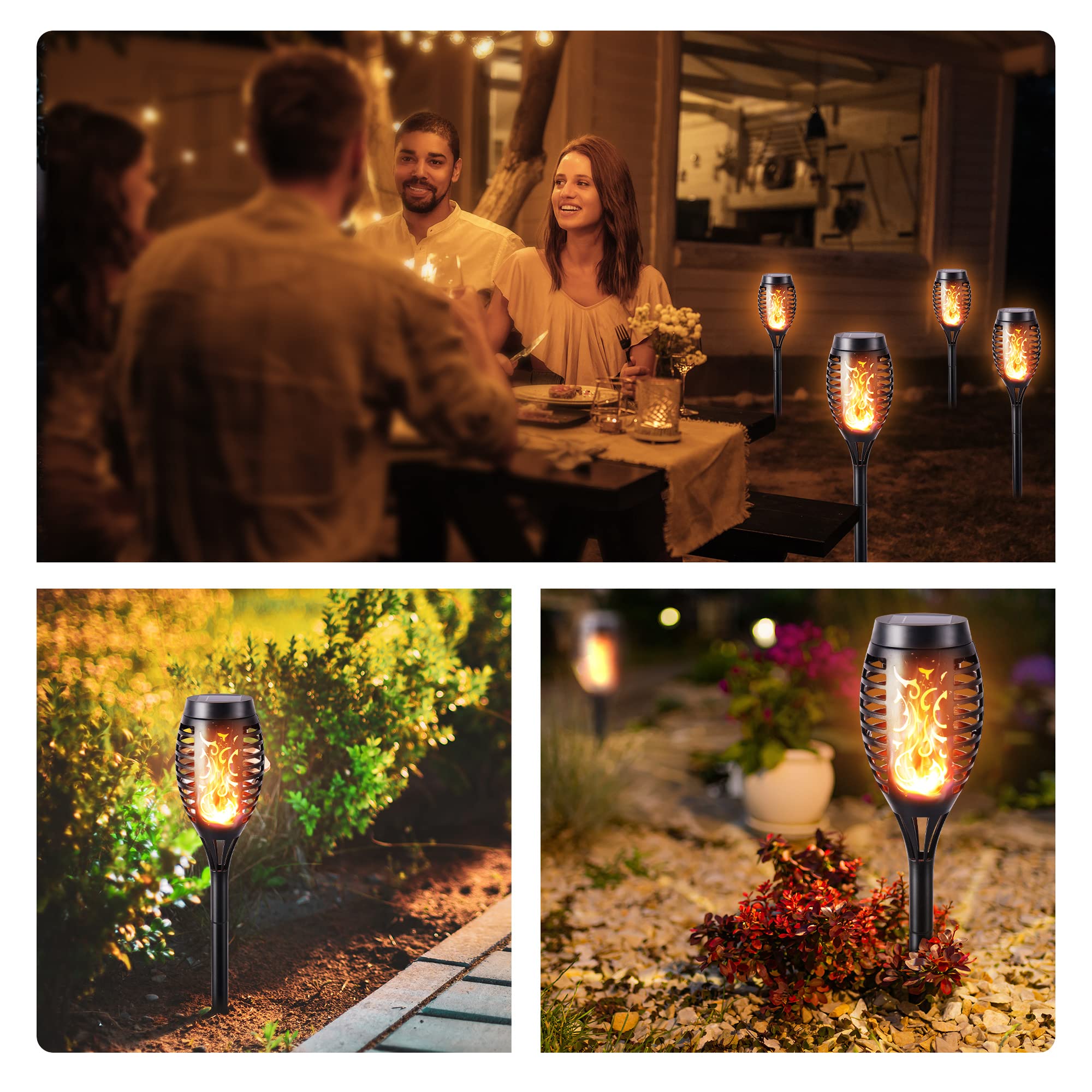 Toodour Solar Torch Flame Lights, 6 Pack Outdoor Waterproof Lights, Warm White, Model HU-XI-113