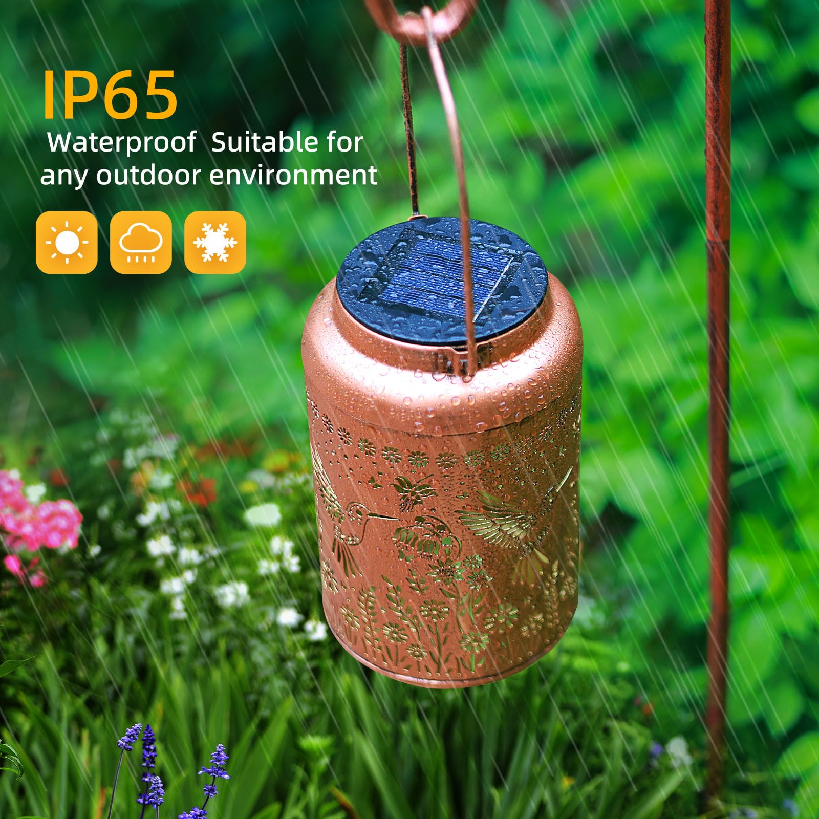 2 Pack Hummingbird Solar Lanterns Outdoor Waterproof Hanging Solar Lights Metal Decorative Led Lanterns Outside Decor For Garden