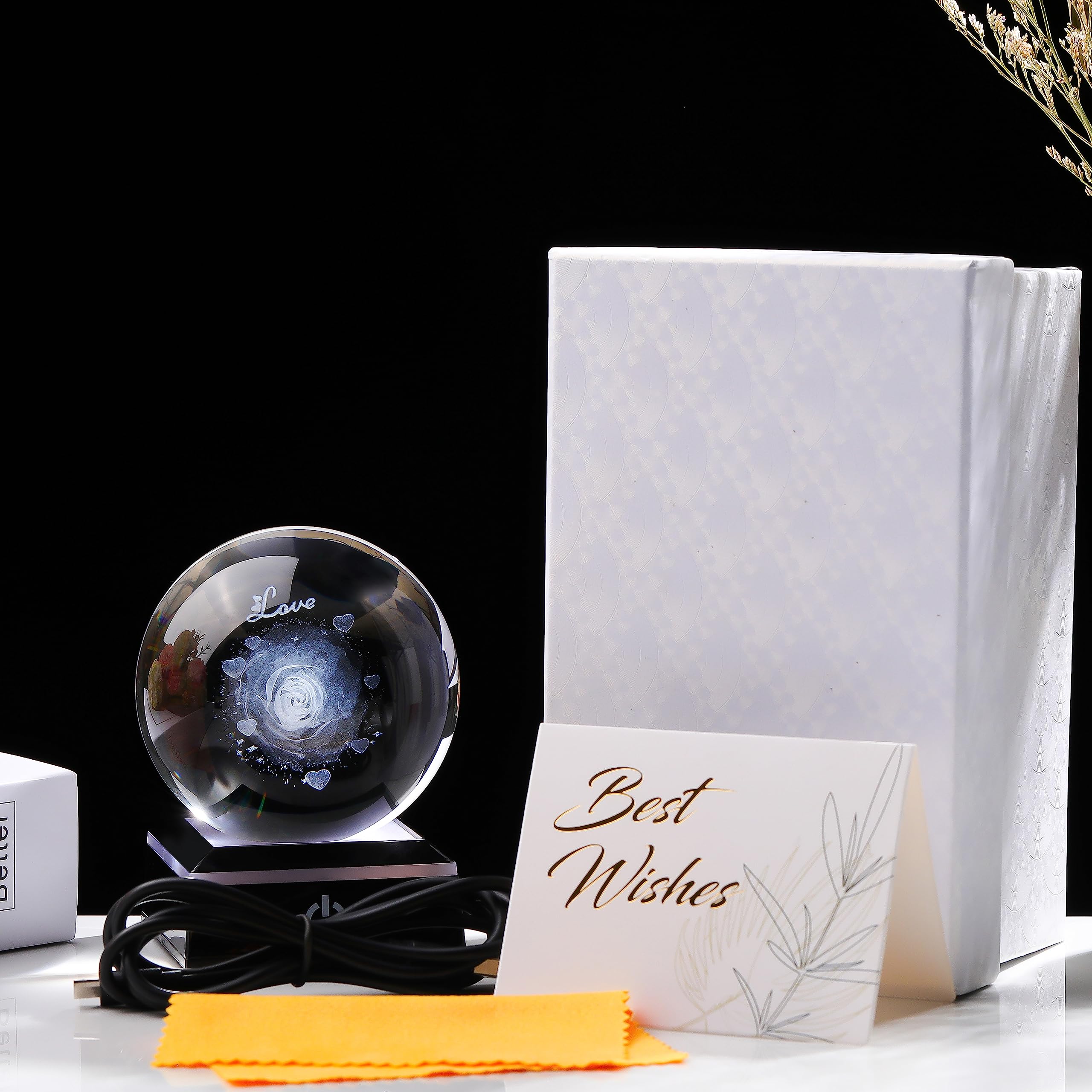 3D Crystal Rose Flower Decor - Night Light Gifts For Girlfriend, Wife, Mom - Anniversary, Birthday, Wedding