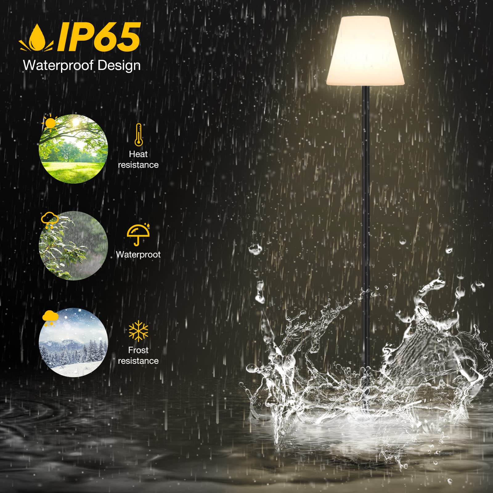 Gewiny Solar Powered Outdoor Floor Lamp, Waterproof, Dimmable Warm White+RGB, Metal, White, Model XCY-SFLP-002