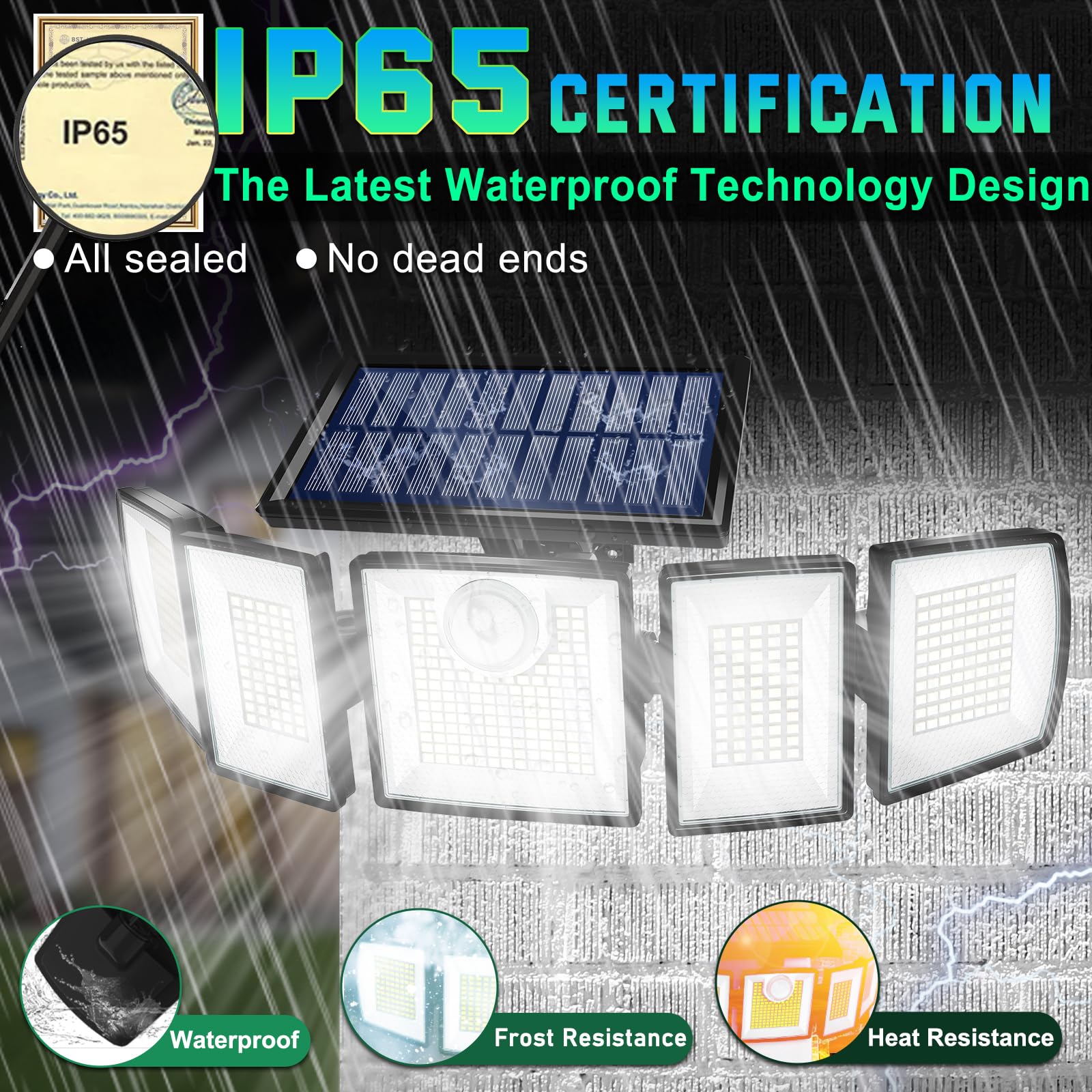 Solar Outdoor Lights Motion Sensor Waterproof - 416 LEDs 3000 Lumens Super Bright Solar Flood Security Light for Porch Yard Pati