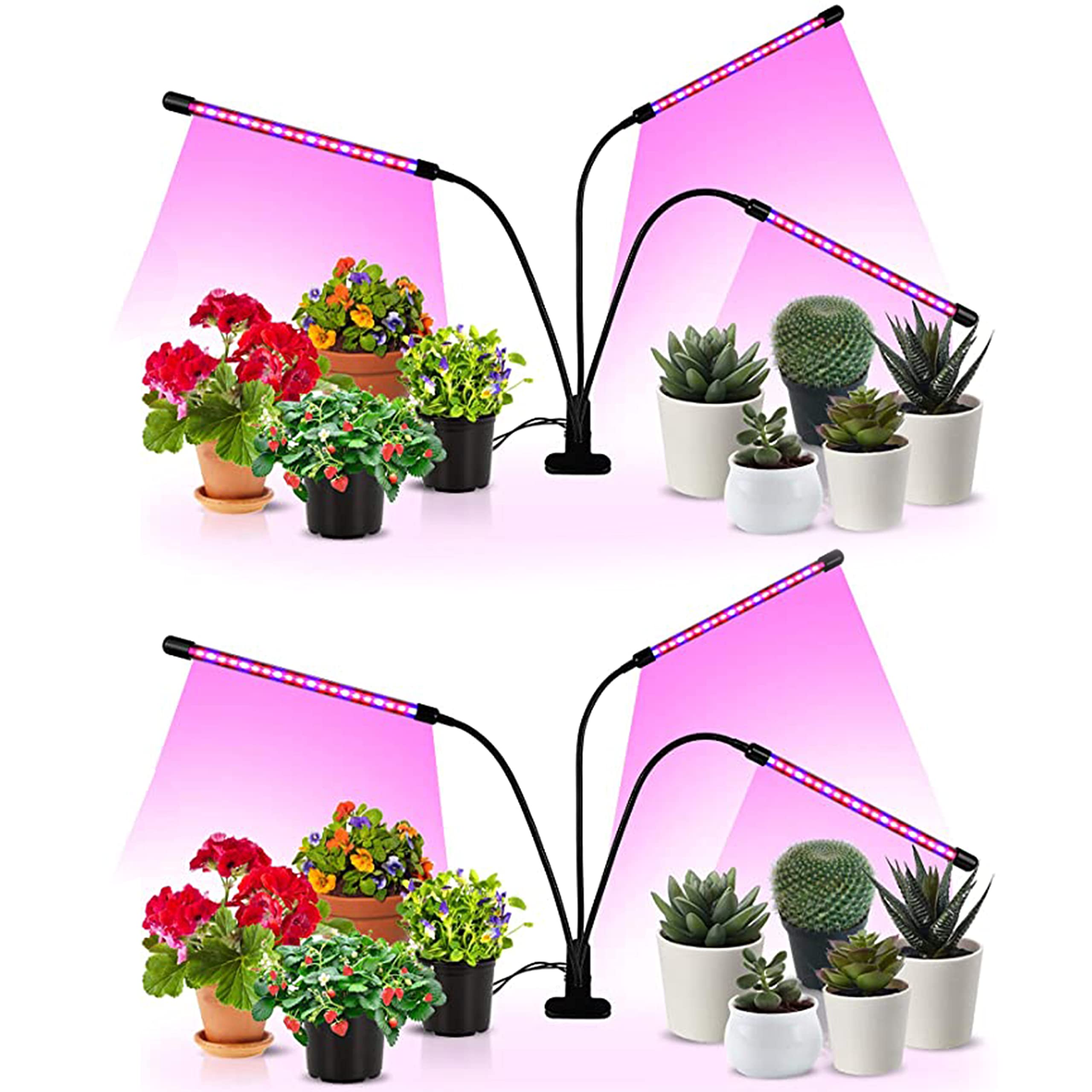 iPower LED Grow Light, Adjustable Gooseneck, Red&Blue Spectrum, 3 Tubes, 11 Dimmable Levels, Auto ON/OFF, Timing Function