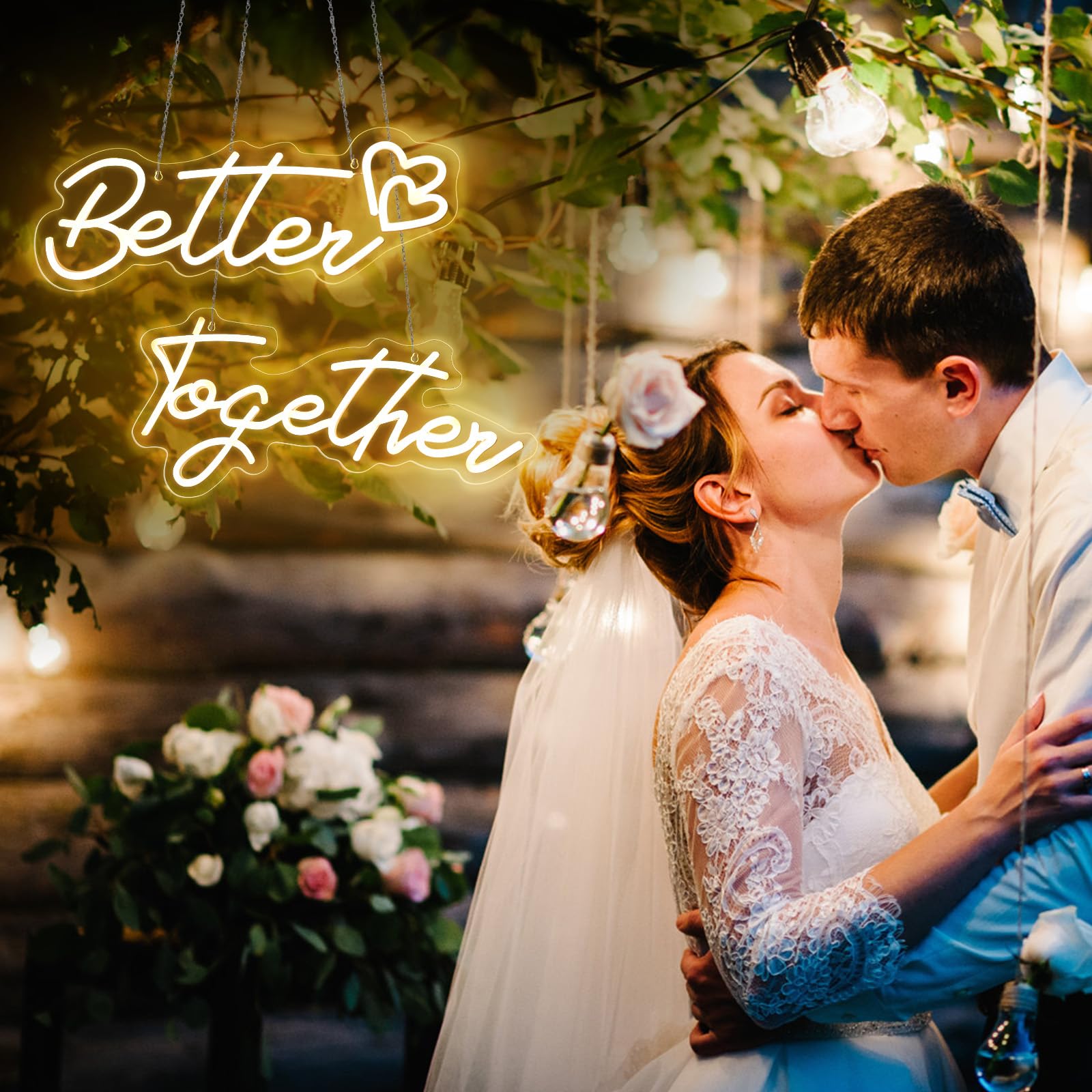 SERBASIC Neon Sign, Better Together LED Light Up Sign, Warm White, 31 Inch, USB/Battery Powered, Transparent Acrylic Panel, Two-Pack