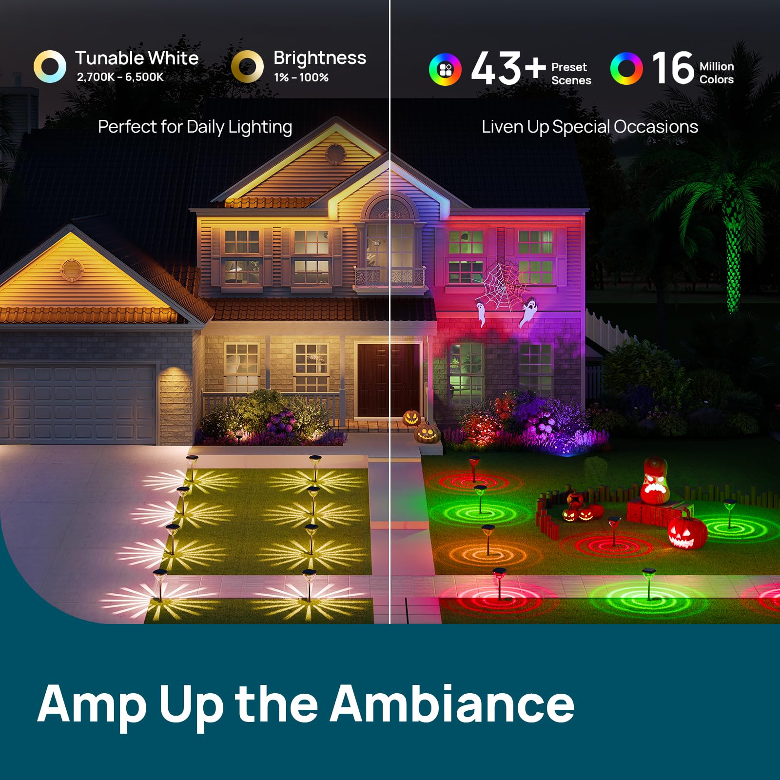 Linkind Smart Solar Pathway Lights SP6 - 4 Pack, Color-Changing, USB & Solar Charging, High-Impact ABS Plastic, Multicolor Lighting