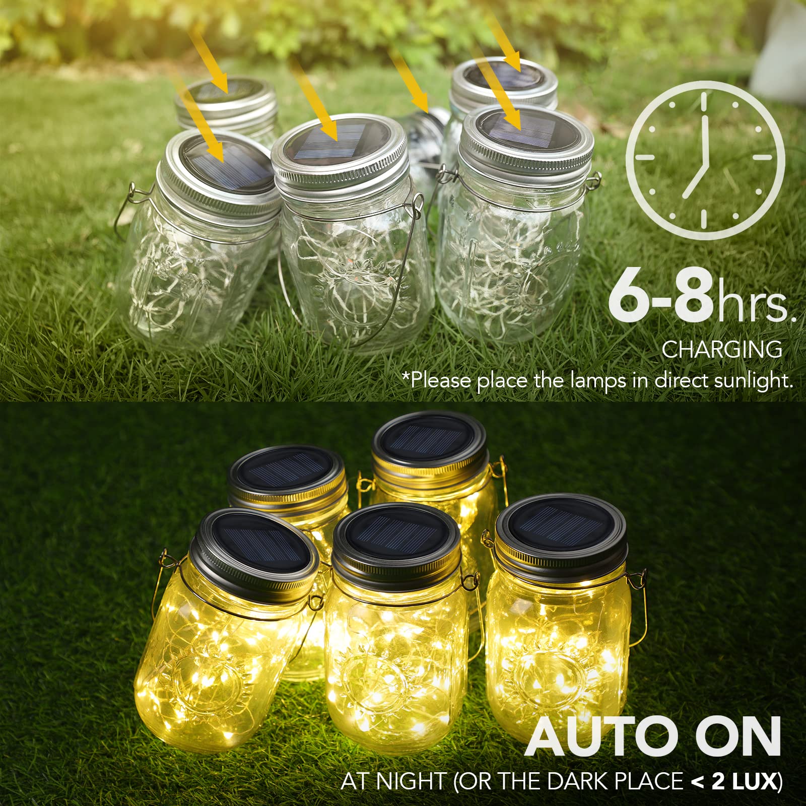Mlambert Mason Jar Solar Lights - 30 LED Hanging Lanterns, Waterproof Fairy Lights for Patio Garden, Warm White, Model ES-SMJ-01