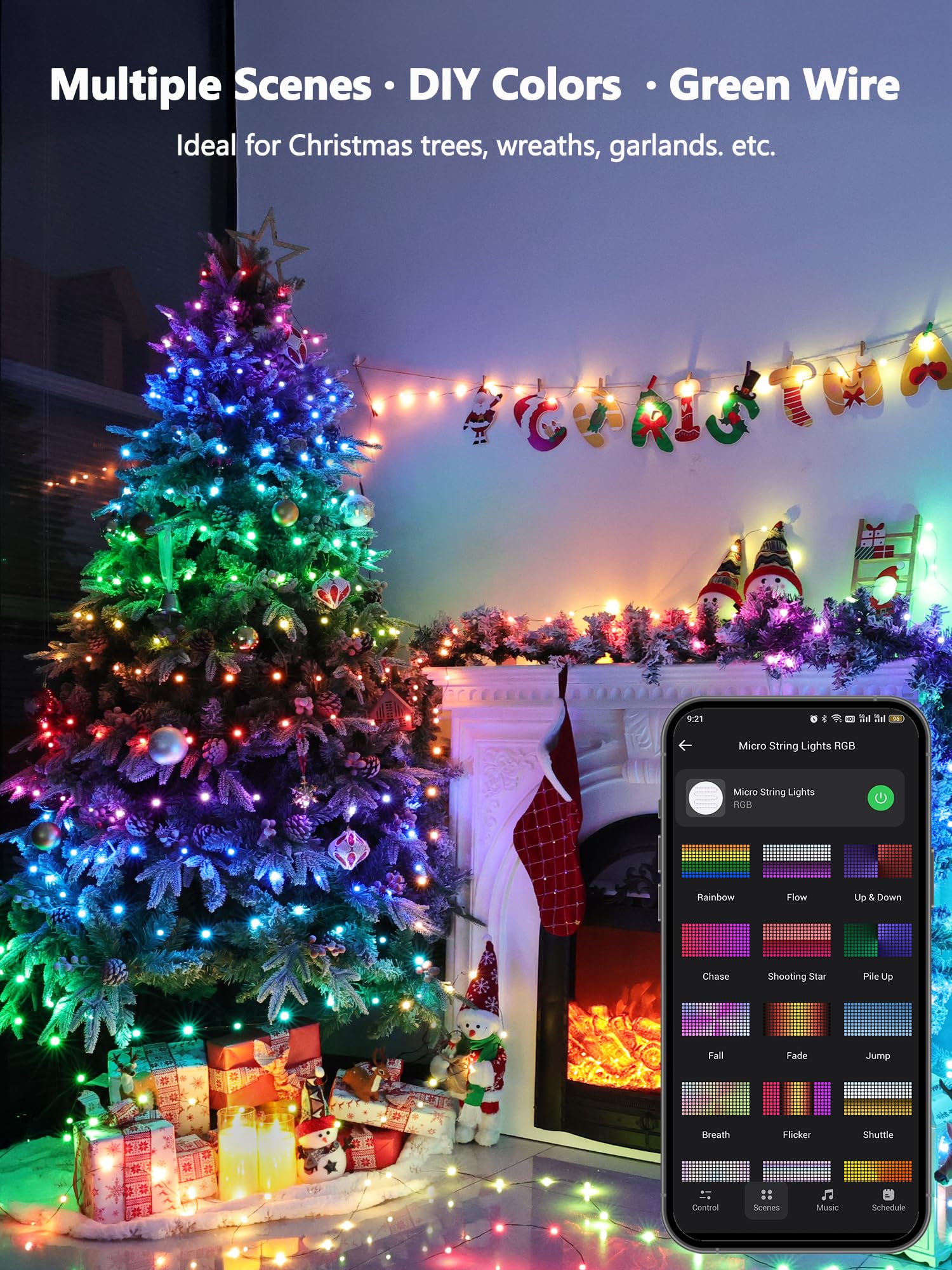BrizLabs Smart Christmas Fairy Lights, 33ft 100 LED Color Changing, Alexa & Google Home Compatible, Green Wire for Holiday Decor