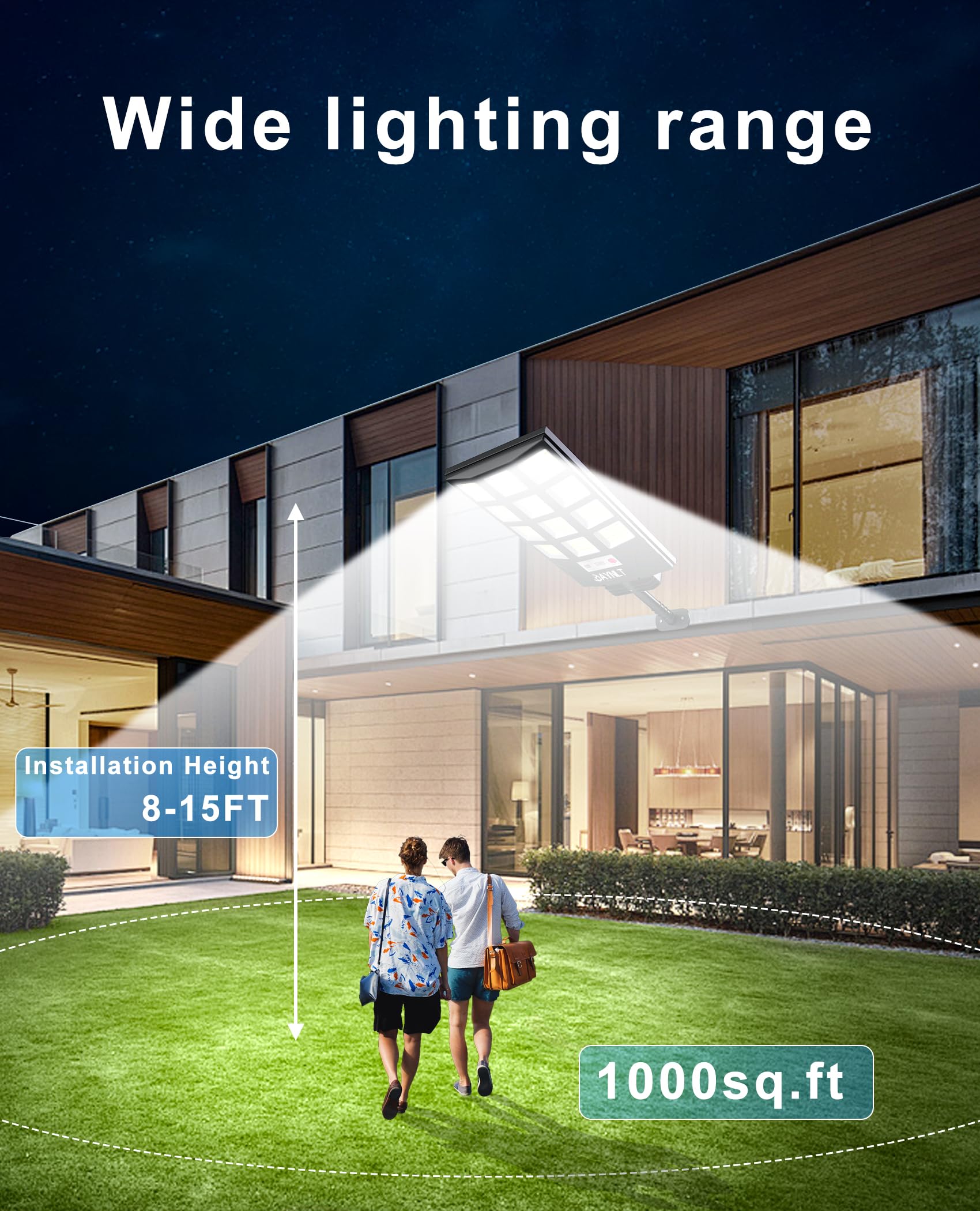 JAYNLT Solar Flood Security Light, 5 Lighting Modes, Motion Sensor, Dusk to Dawn, 6500K, 4-Pack, Black, Model Y-12T-4P