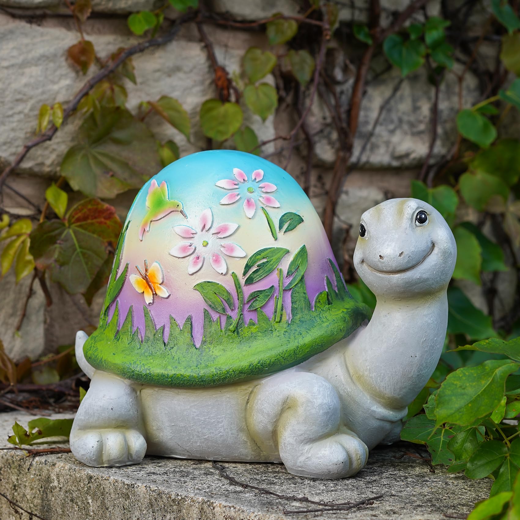 Mininova Solar Turtle Garden Statues With Hand-Painted Pattern Resin Sculptures Yard Decorations For Outside Outdoor Patio Porch