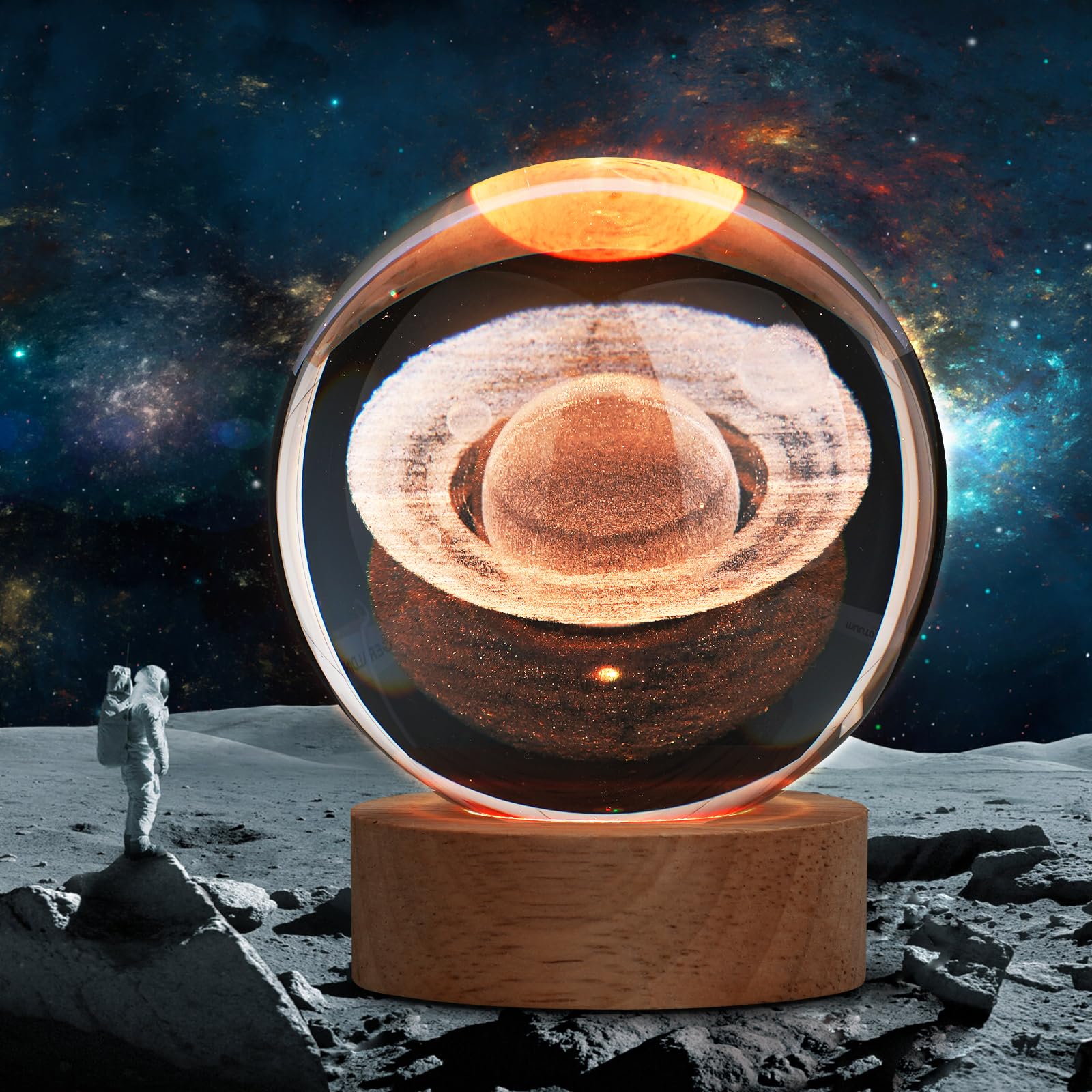 JANARARY Large 3D Crystal Ball Saturn Lamp, Crystal Lamp 16 Color Changing Night Light with Remote Control for Bedroom Decor, Id