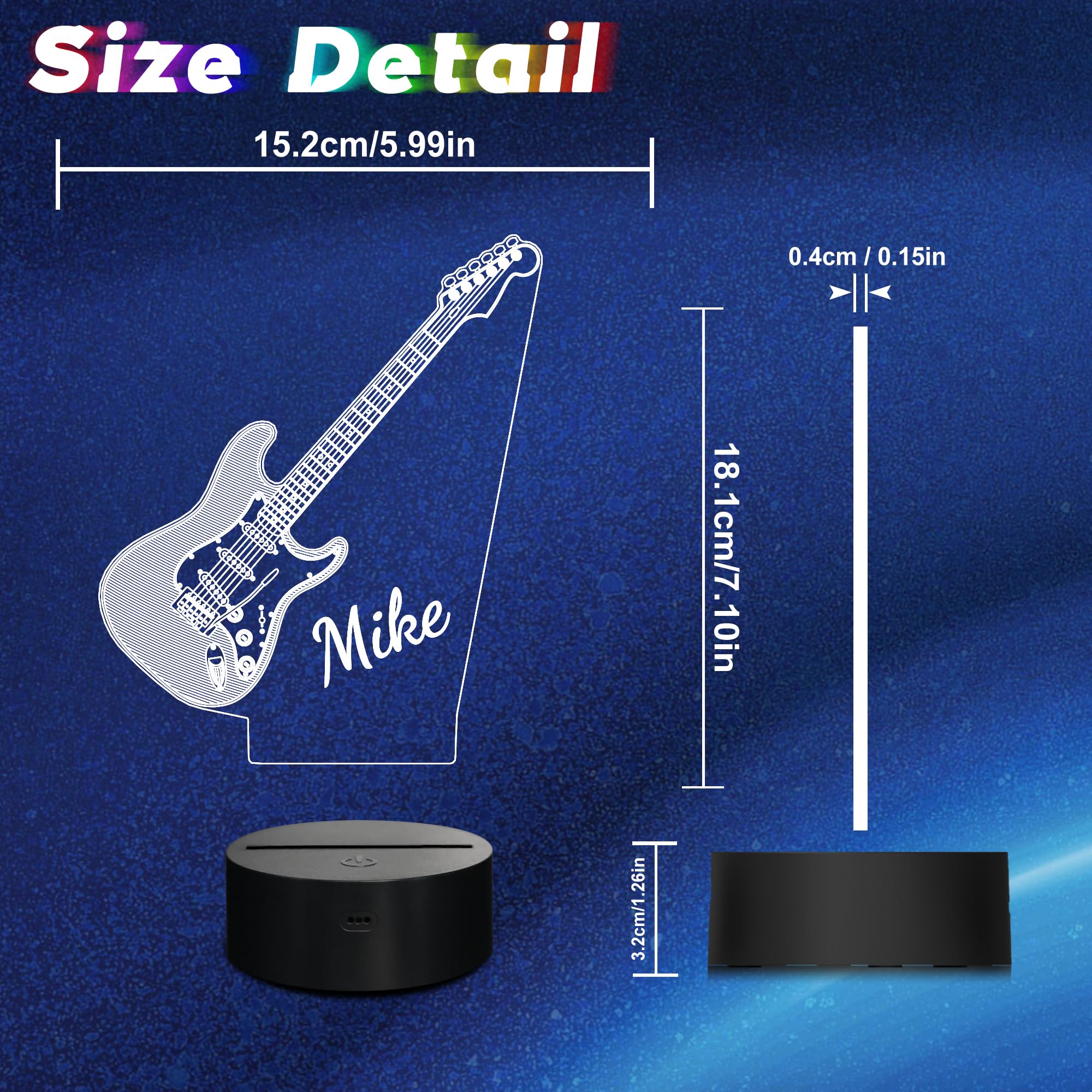 CoolGift Mart Personalized Guitar Night Light (Acoustic/Electric), Customized 3D LED Optical Illusion Lamp with Remote Control a