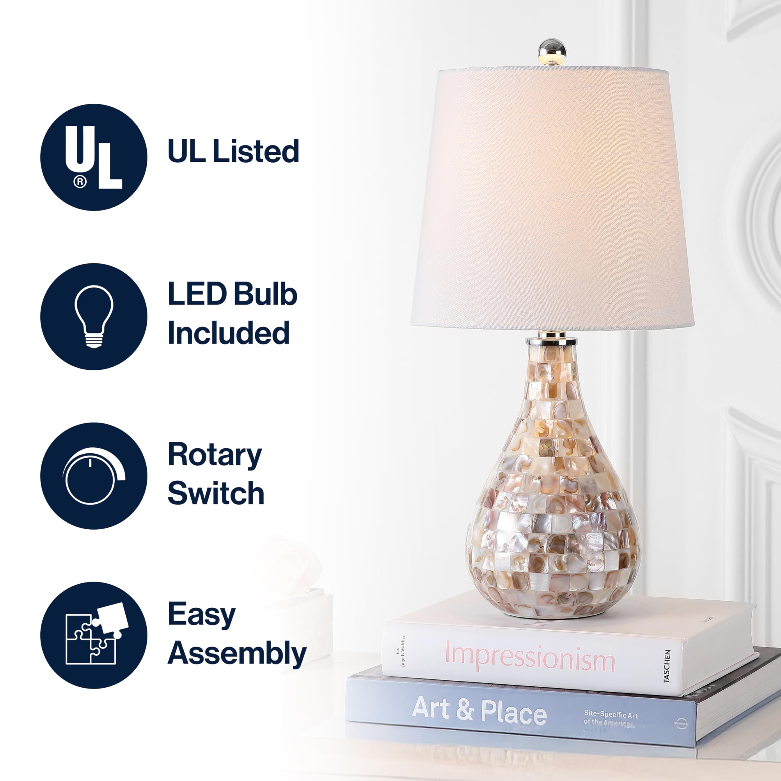JONATHAN Y Mini LED Table Lamp, 20.5in, Resin, Seashell, Model JYL1024A, Coastal Transitional Design for Office, Living Room, Bedroom