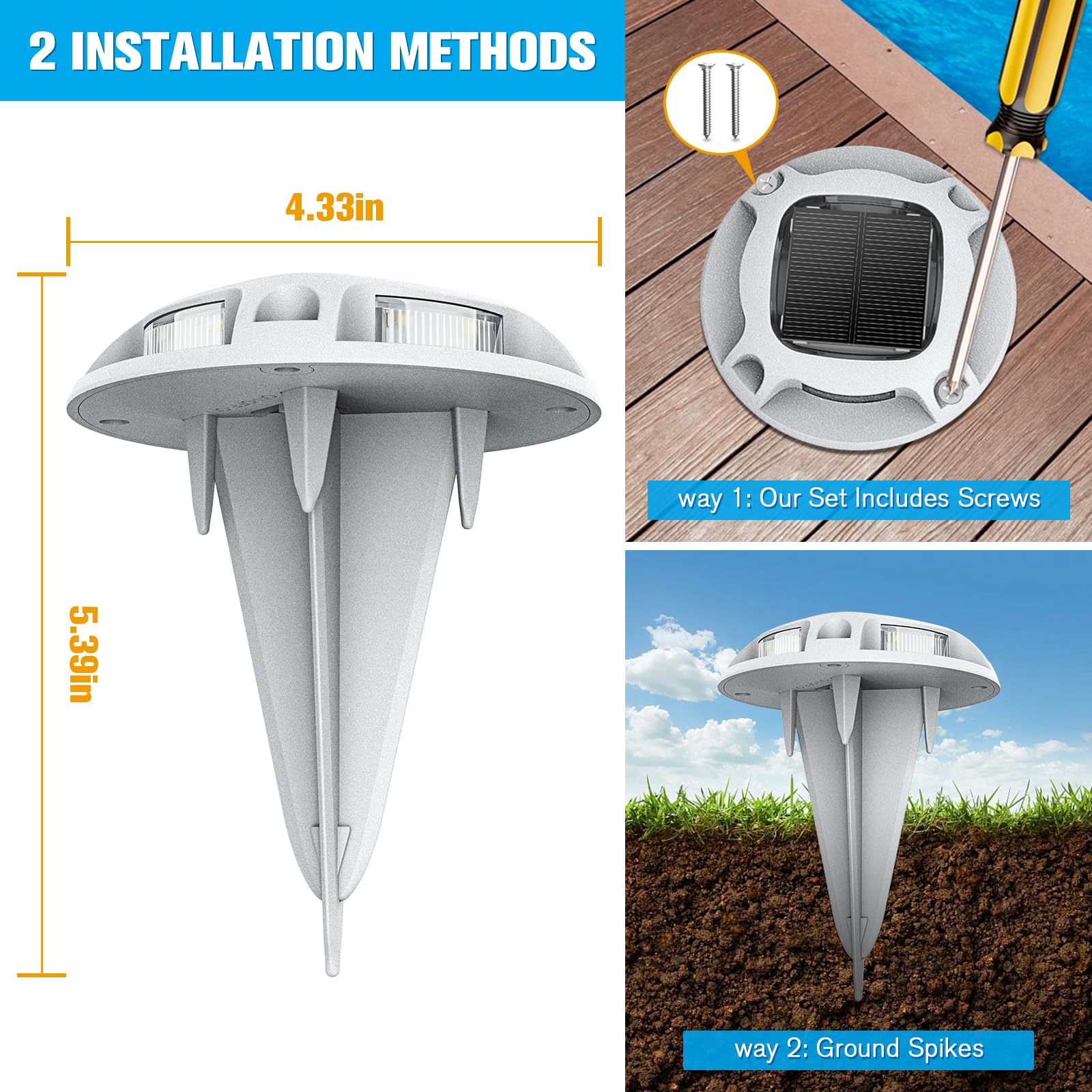 VOLISUN Solar Driveway Lights 16 Pack, IP67 Waterproof, White/Warm White, Model 21380ZM