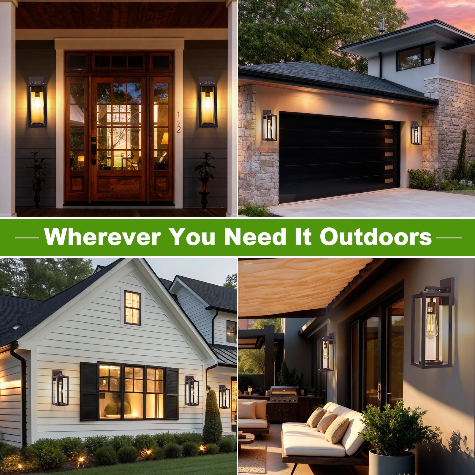 20Inch Large Outdoor Wall Lights 2 Packs - Oil Rubbed Bronze Exterior Light Fixture With Clear Glass Shade  Waterproof Porch Lighting For House  Farmhouse Sconces Lantern For Front Door  Garage