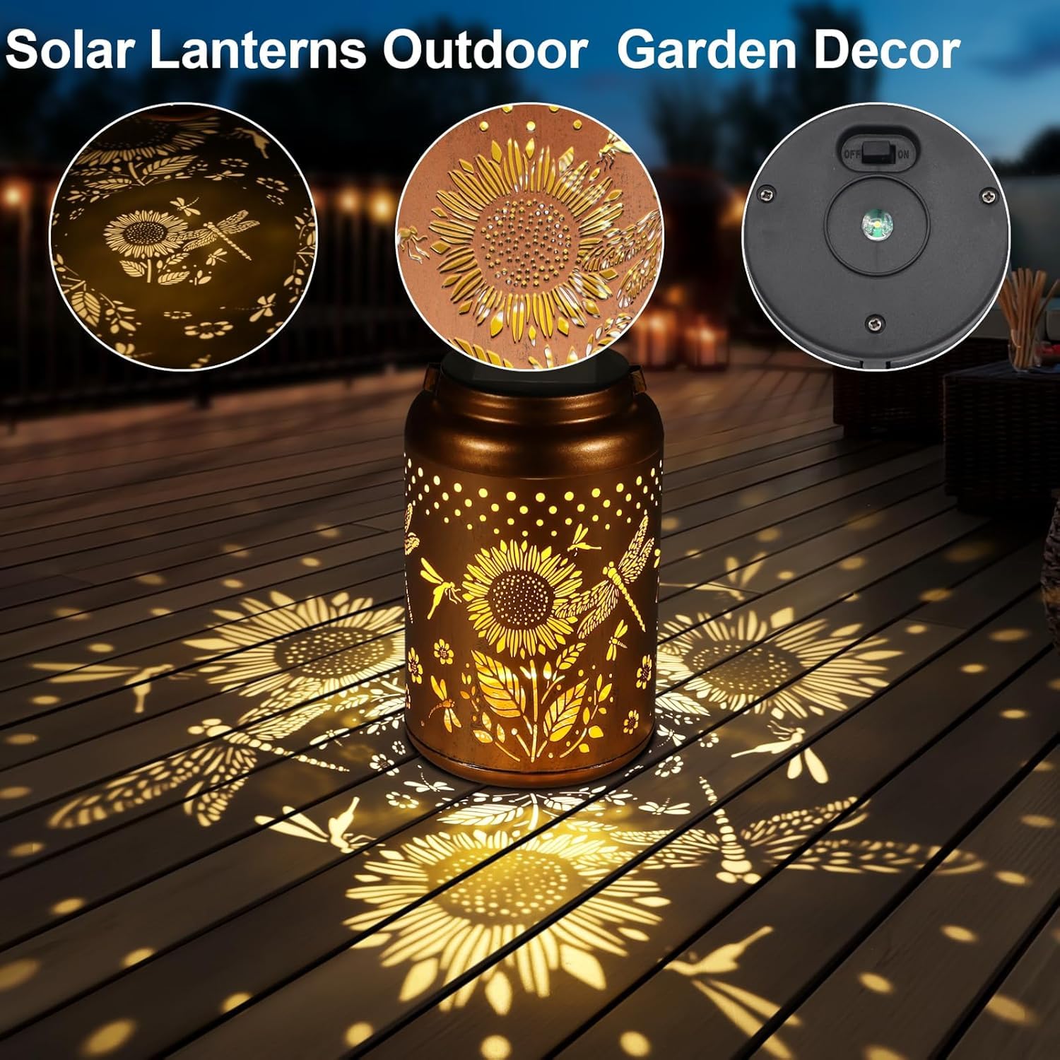 Doogarden Solar Lantern Outdoor Hanging, Metal, Waterproof, Bronze, Model D-DL-108, Garden Decor, Dragonfly Design