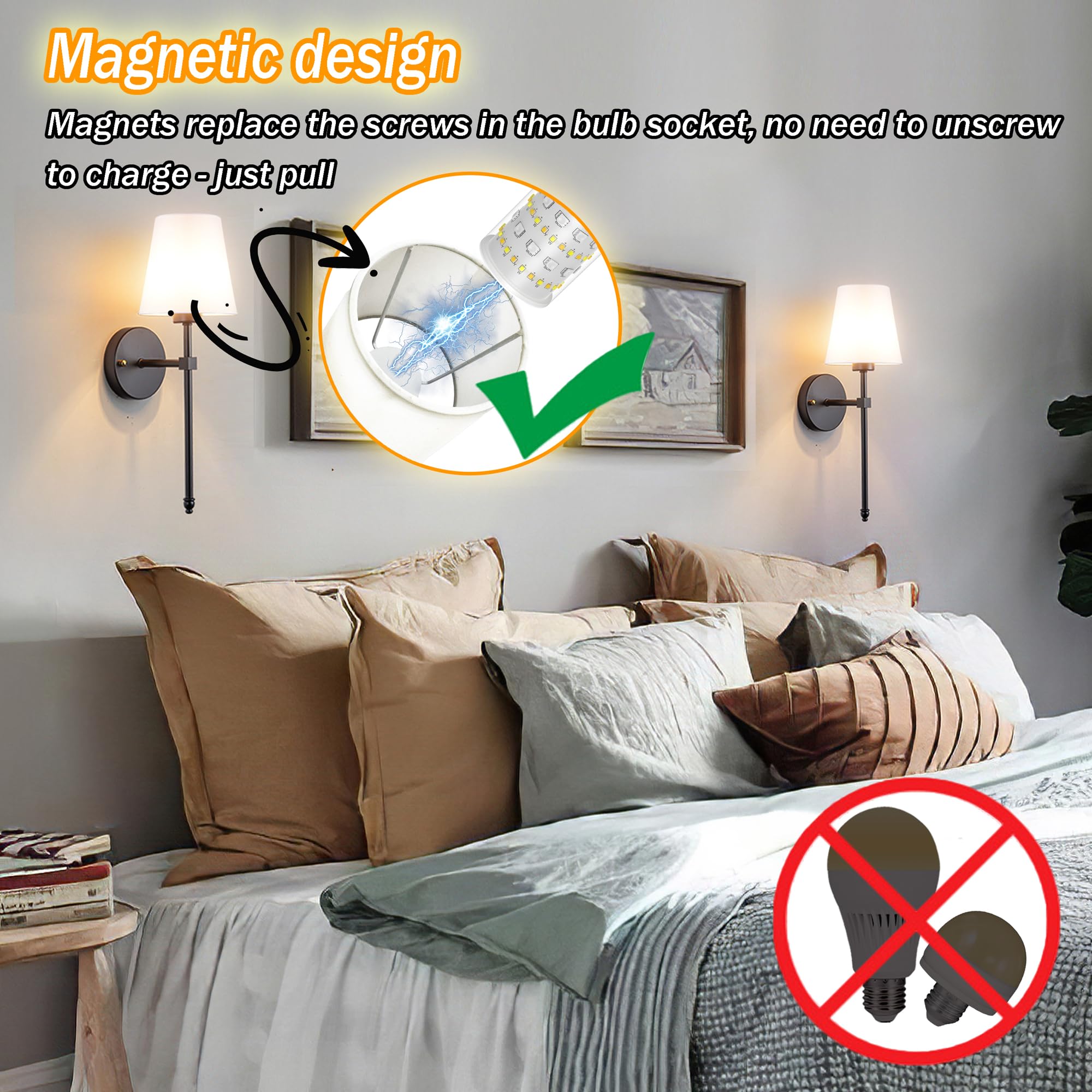 Vimhou Wall Sconces Set of Two, Battery Operated, Wireless, RGB Dimmable, Rechargeable, Black, One Size