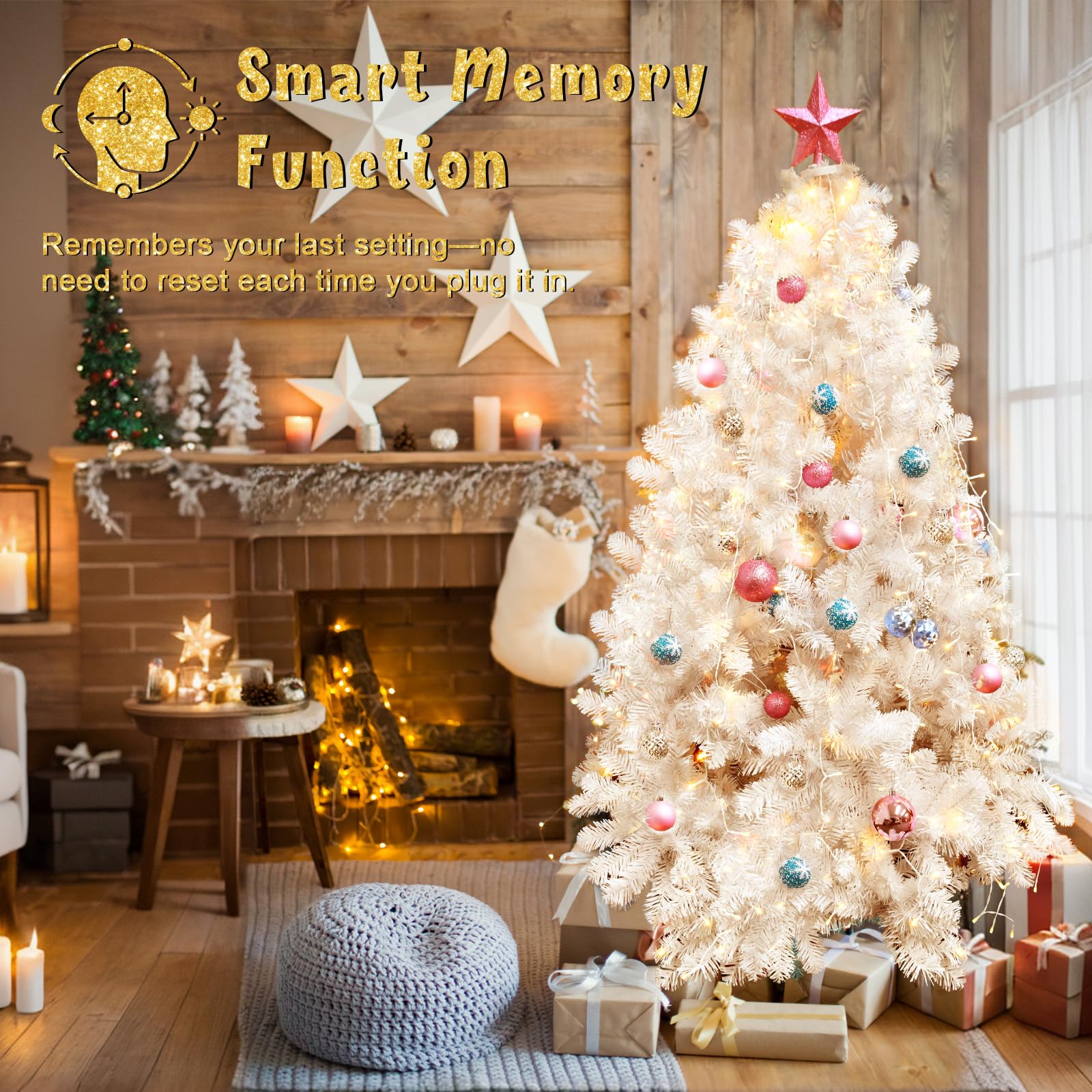 BOLWEO 400LED Christmas Tree Lights, 8 Modes, 16 Lines, Warm White, 6ft-7ft, UL Certified, Indoor/Outdoor Decorations