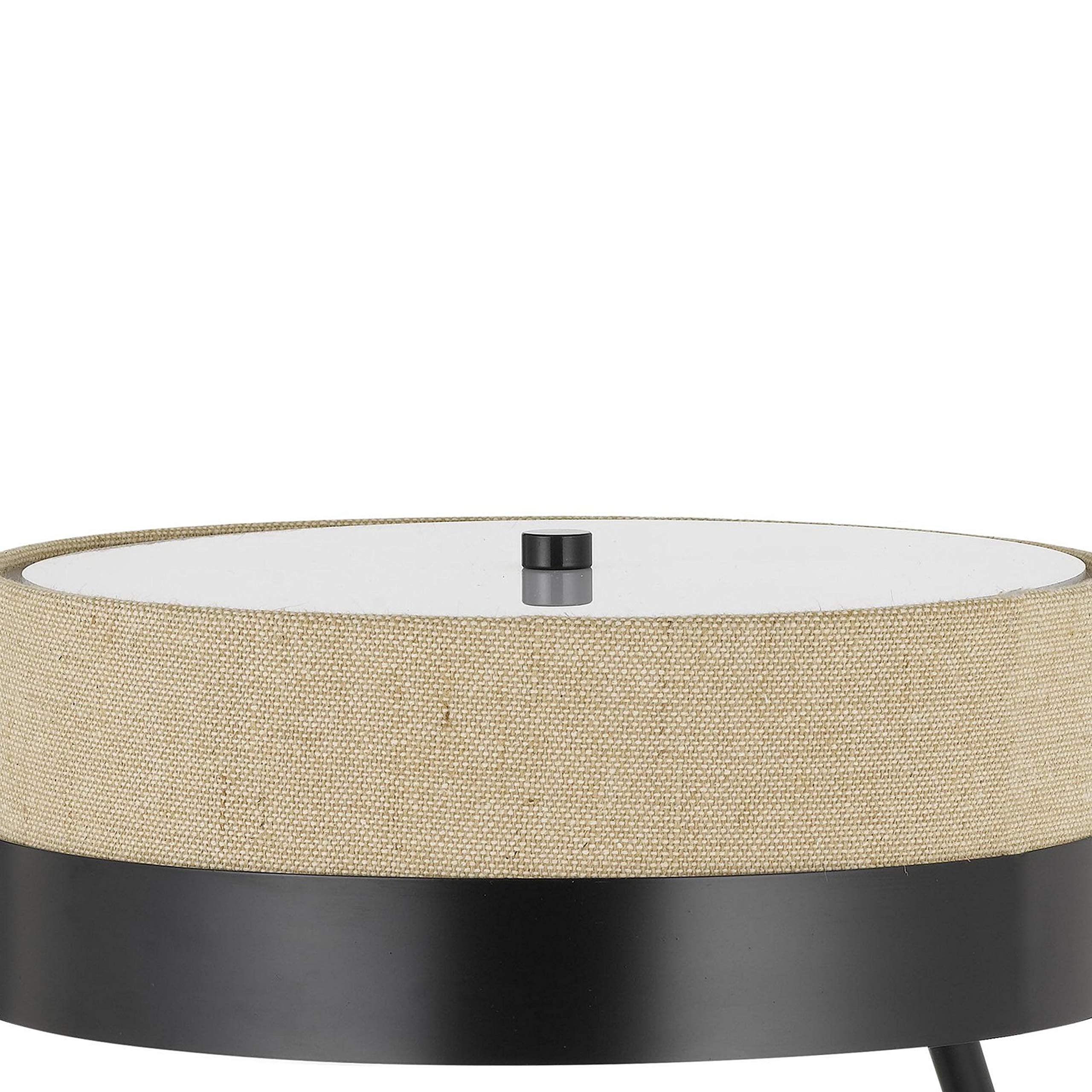 Benjara Metal Lined Fabric Shade Desk Lamp With Wooden Base, Beige And Black