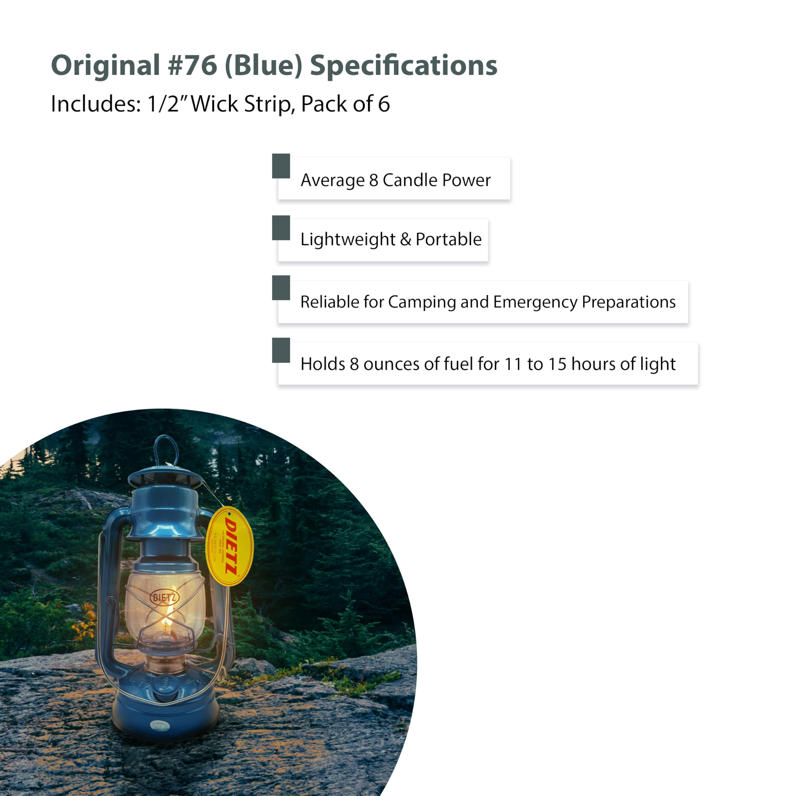 Light of Mine - Dietz #76 Original Blue Oil Lantern with 1/2 Replacement Wick Strips (Blue)
